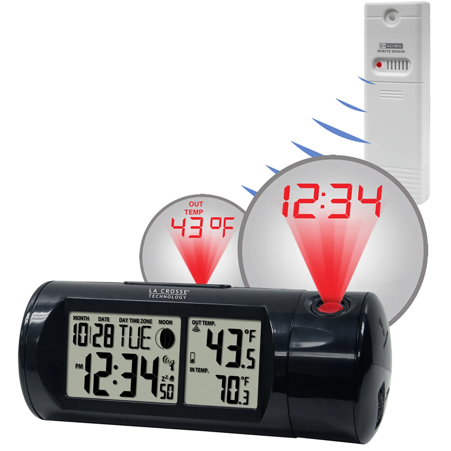 616-143V2 Projection Alarm Clock with Indoor/Outdoor Temperature - Image 3