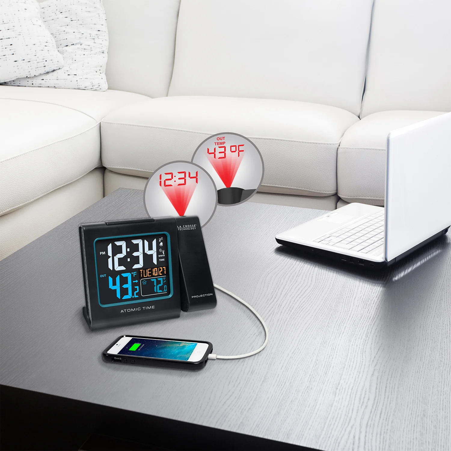 Atomic Projection Alarm Clock with Indoor/Outdoor Temperature - Image 5