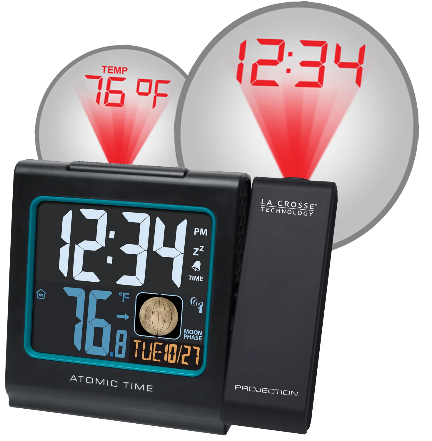 Atomic Projection Alarm Clock with Indoor Temp and Moon Phase - Image 3