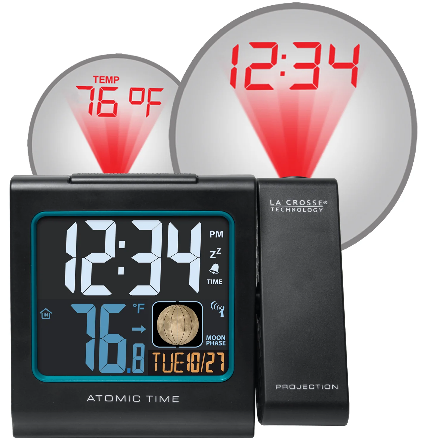 616-146AV2 Atomic Projection Alarm Clock with Indoor Temp and Moon Phase