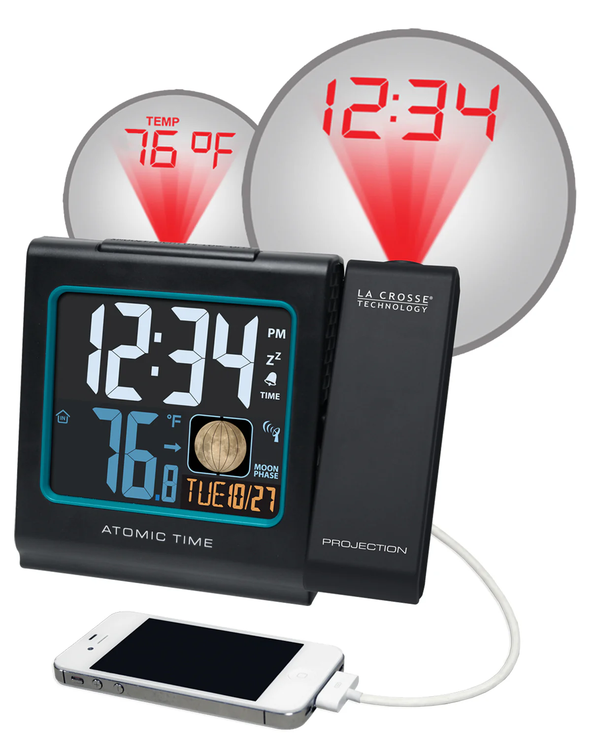 616-146AV2 Atomic Projection Alarm Clock with Indoor Temp and Moon Phase - Image 4