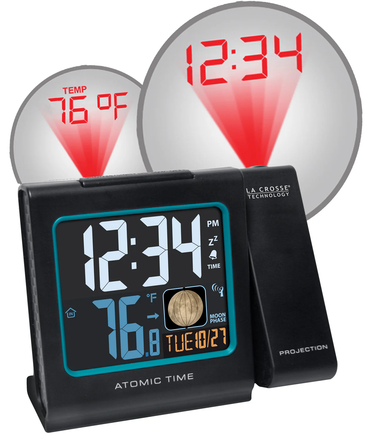 Atomic Projection Alarm Clock with Indoor Temp and Moon Phase - Image 2