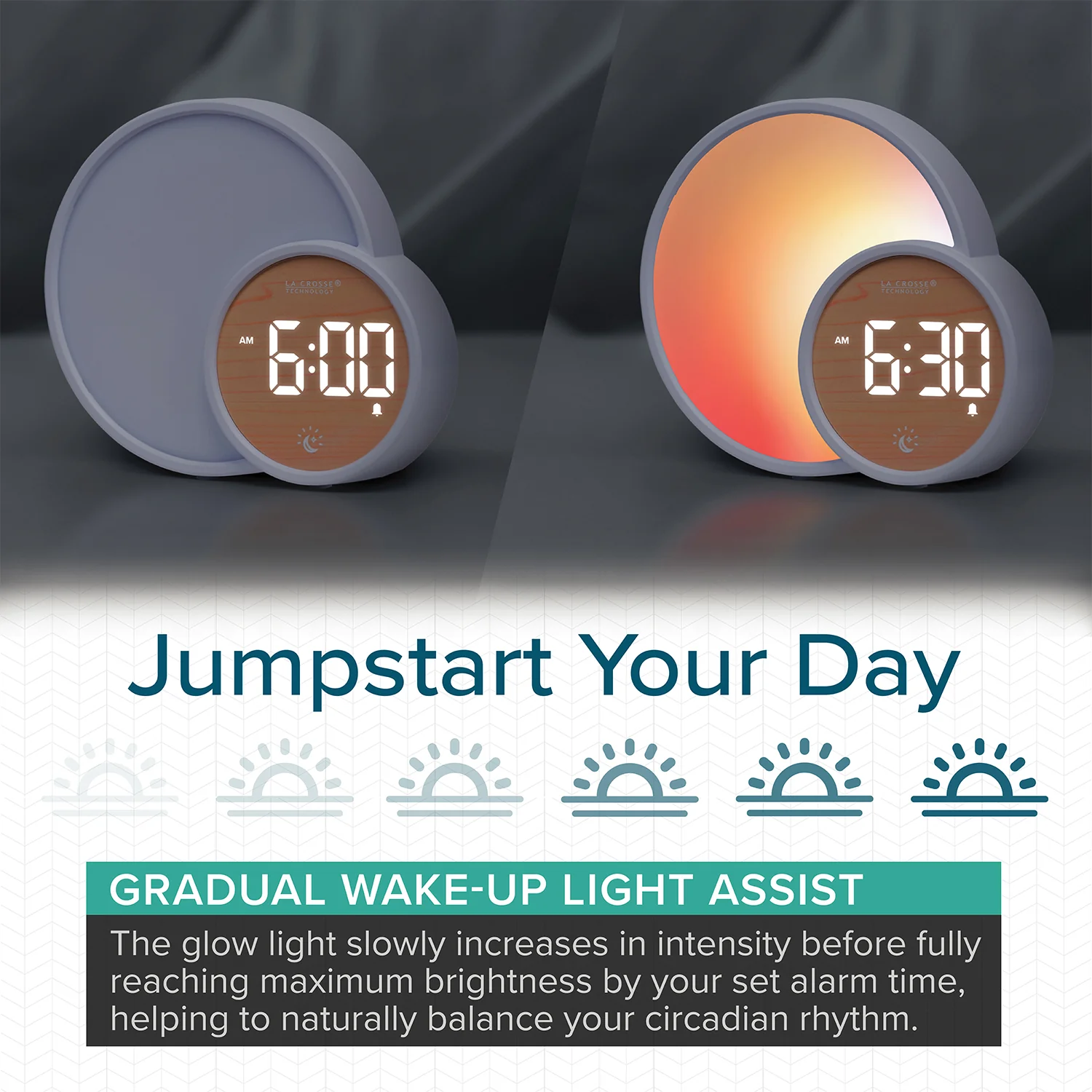 617-1412 L'Eclipse Light Assist Digital Alarm Clock with Glow Light - Image 4