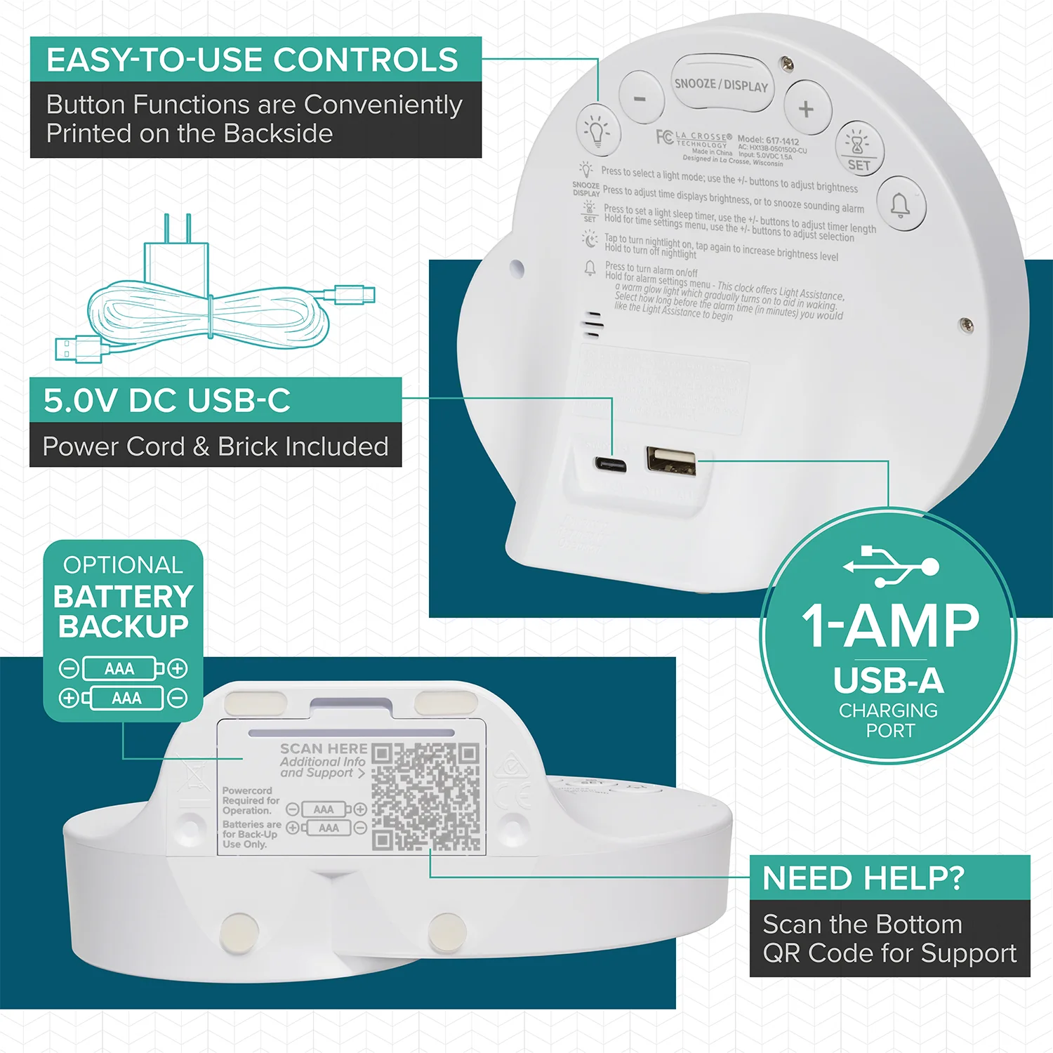 617-1412 L'Eclipse Light Assist Digital Alarm Clock with Glow Light - Image 7