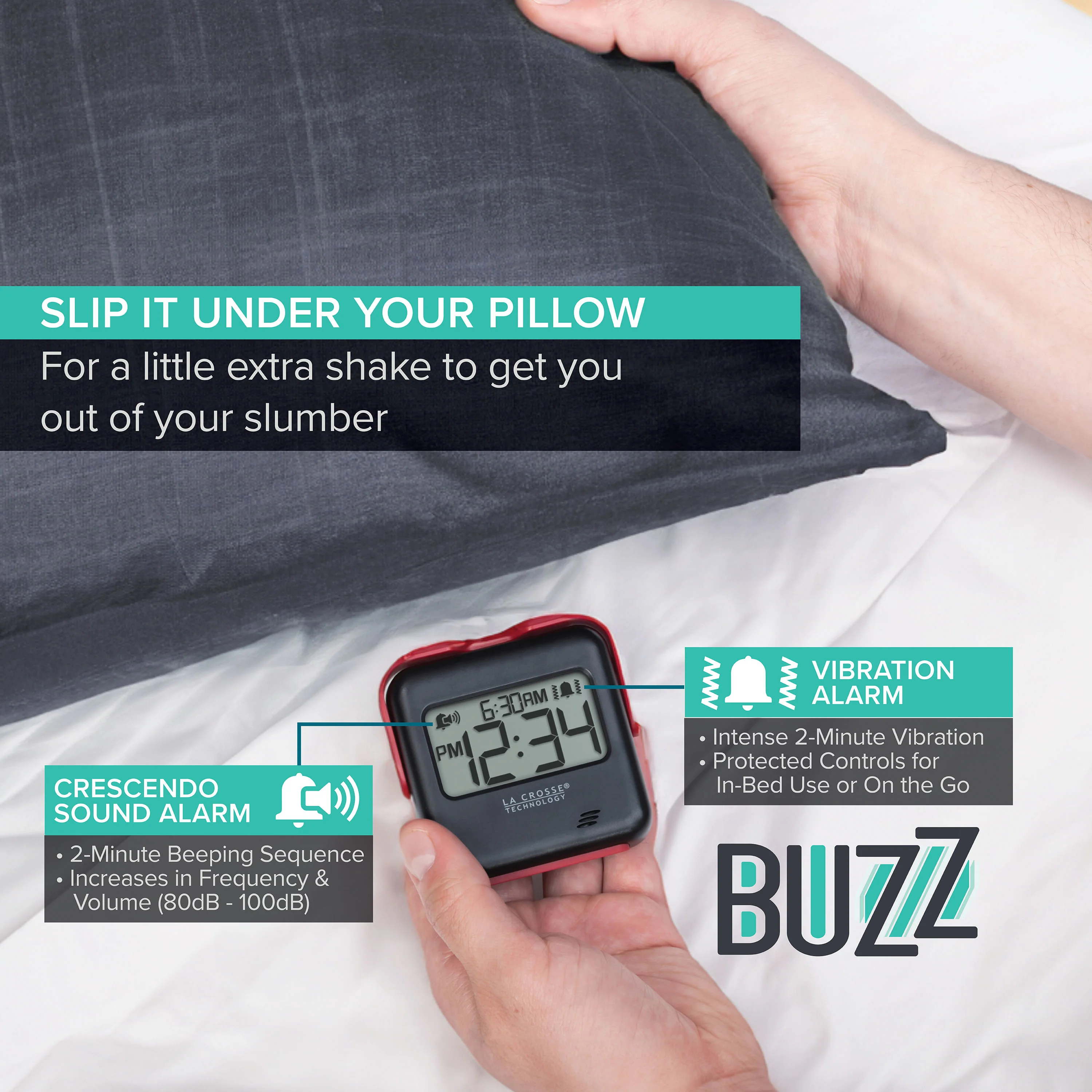 617-43937 BUZZ Vibration Alarm Clock - Image 4