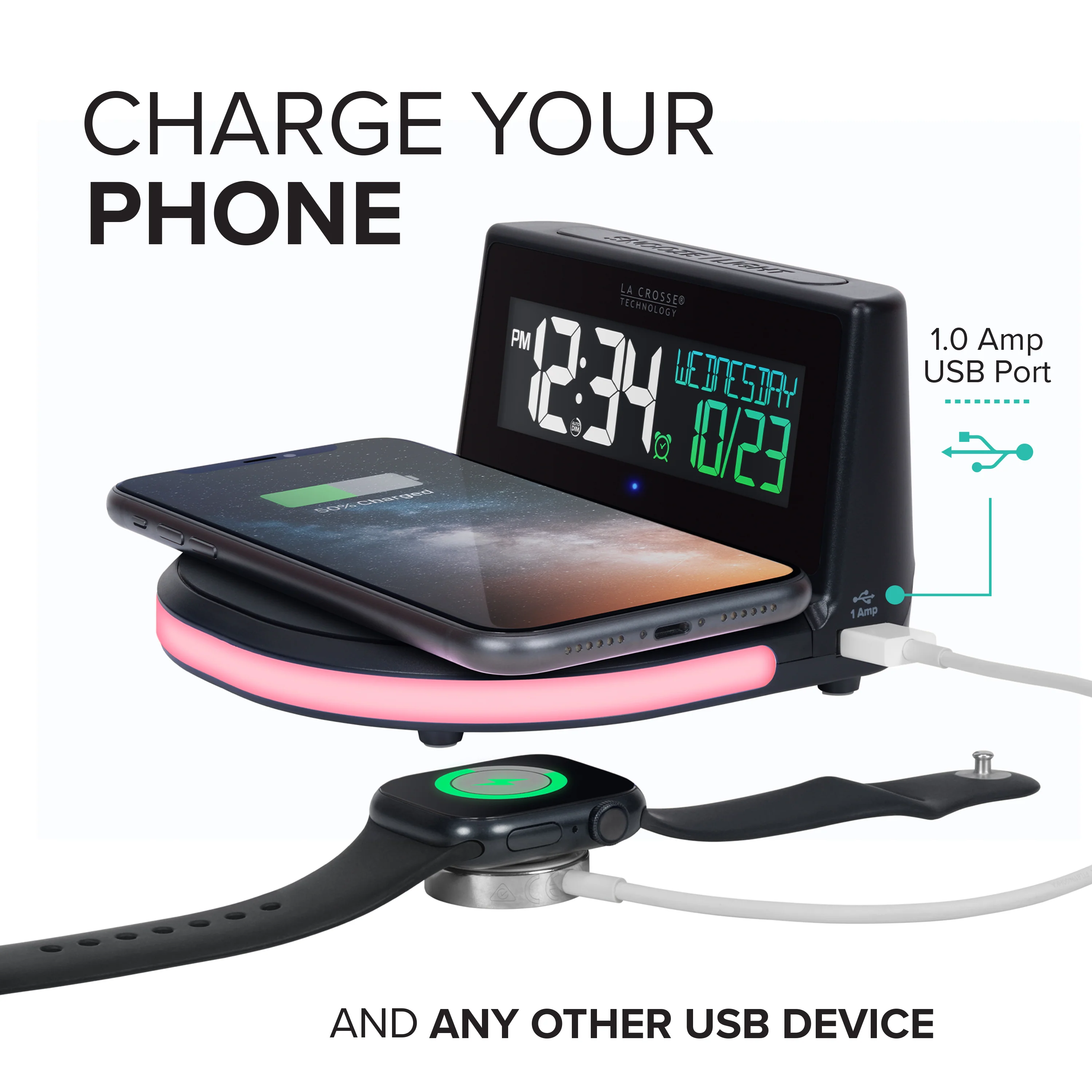 617-148 Wireless Charging Alarm Clock with Glow Light - Image 5