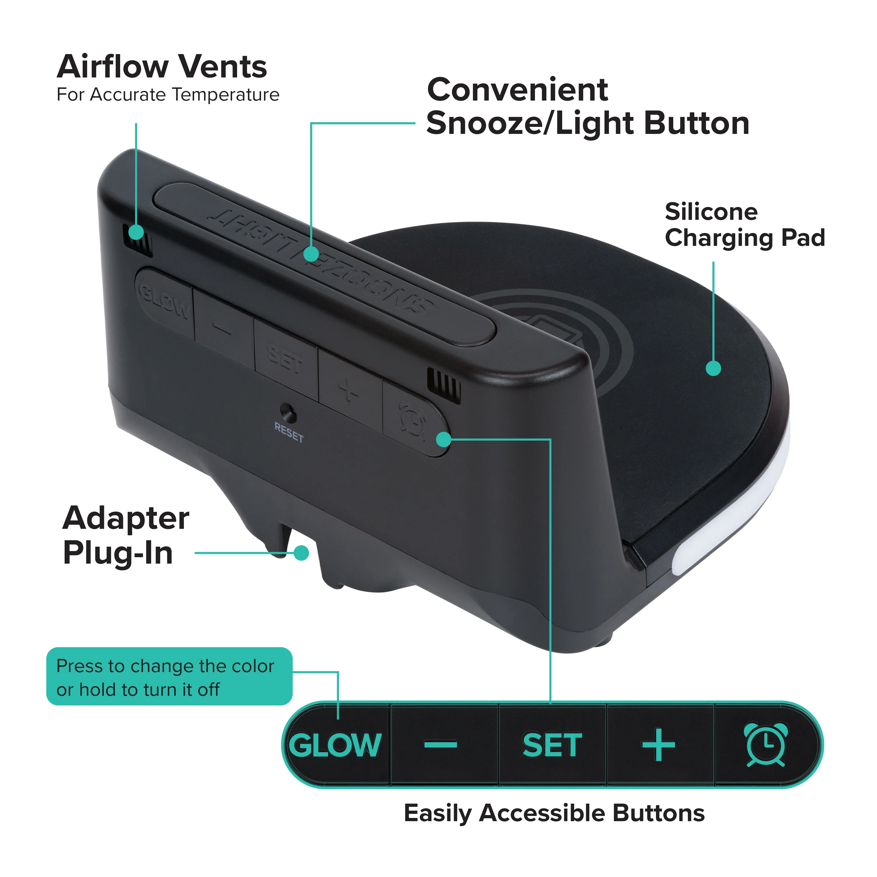 617-148TXT Wireless Charging Alarm Clock with Outdoor Temperature and Glow Light - Image 6