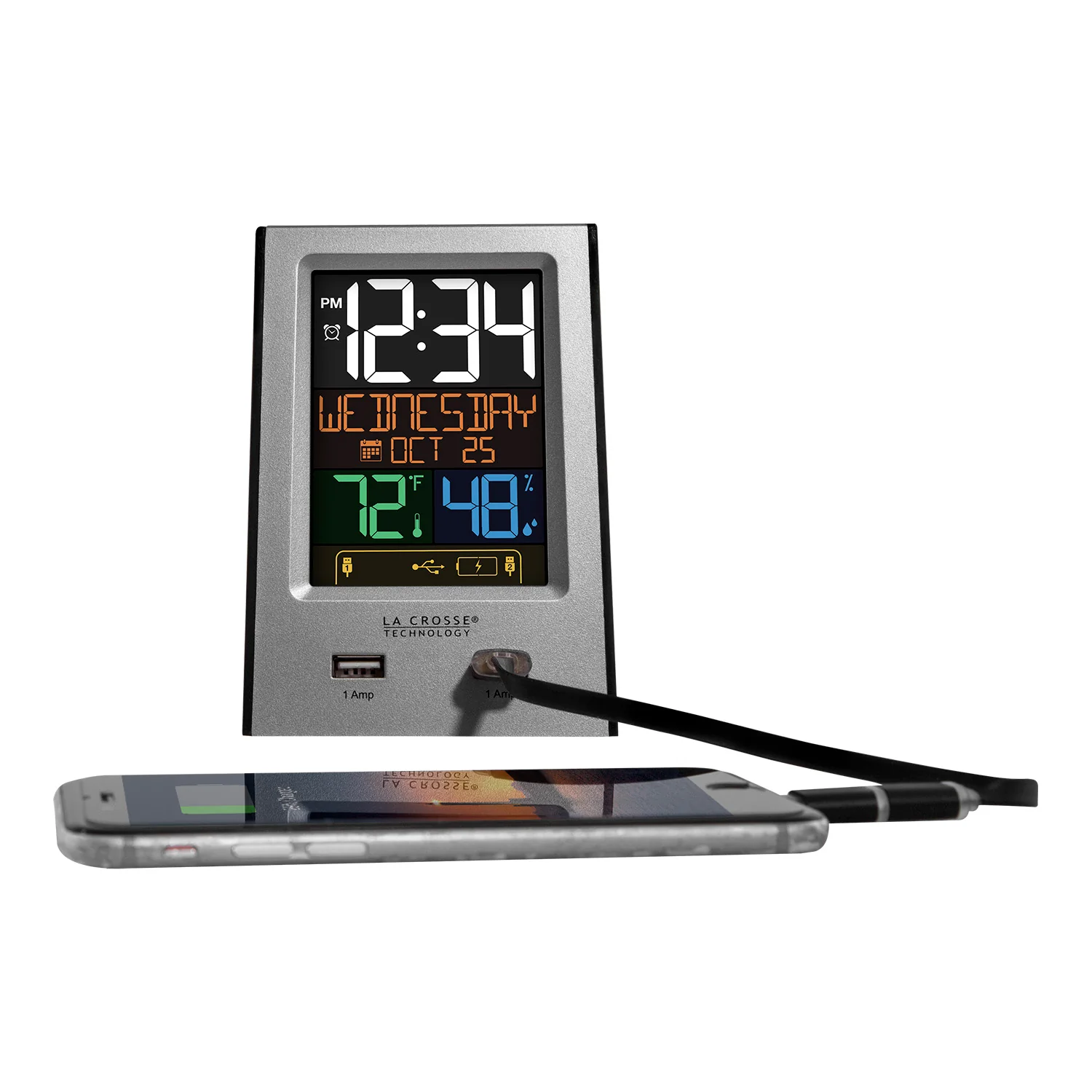 617-1614 Multi-Color Digital Alarm Clock with USB - Image 3