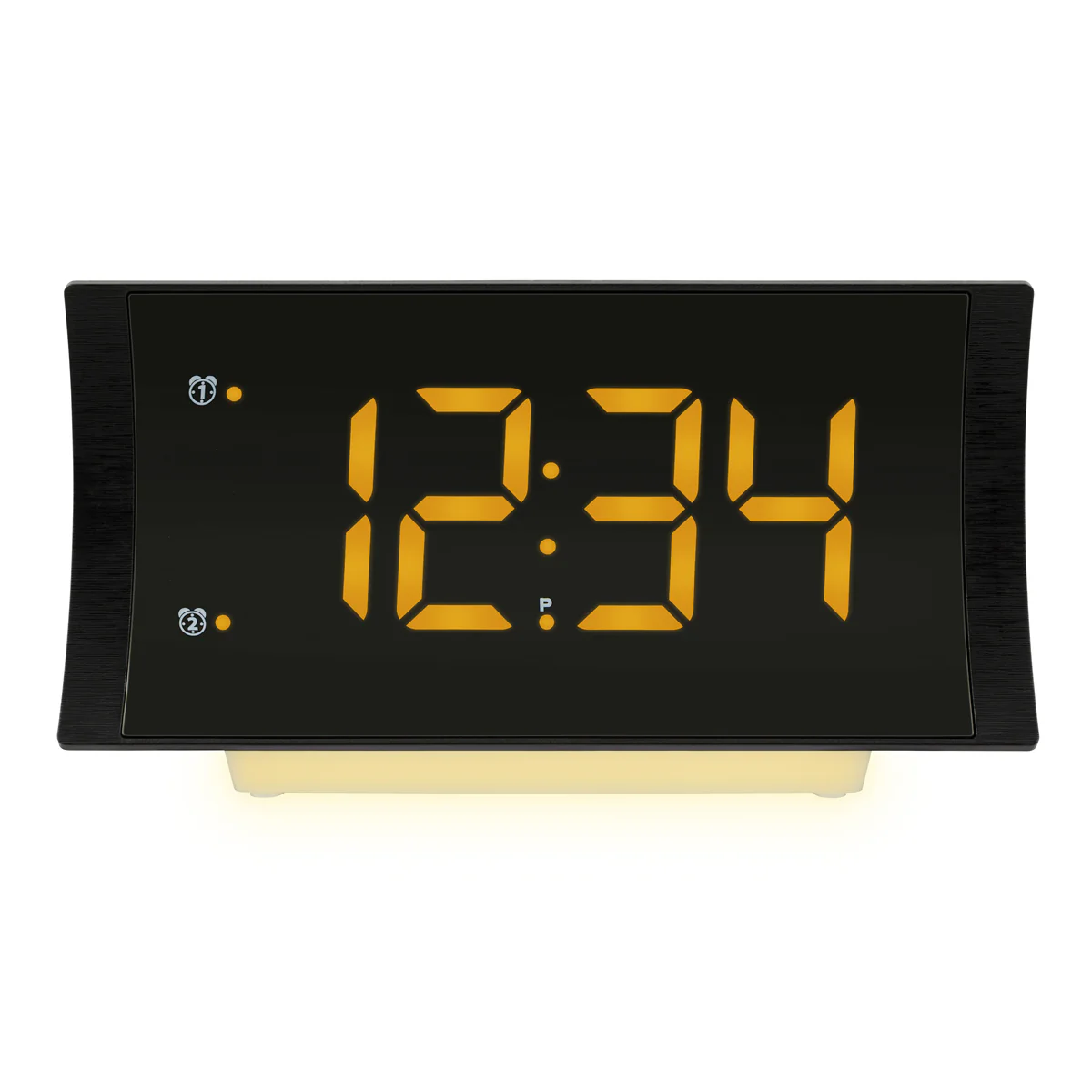 Curved Amber Alarm Clock with Radio and USB Charging - Image 2