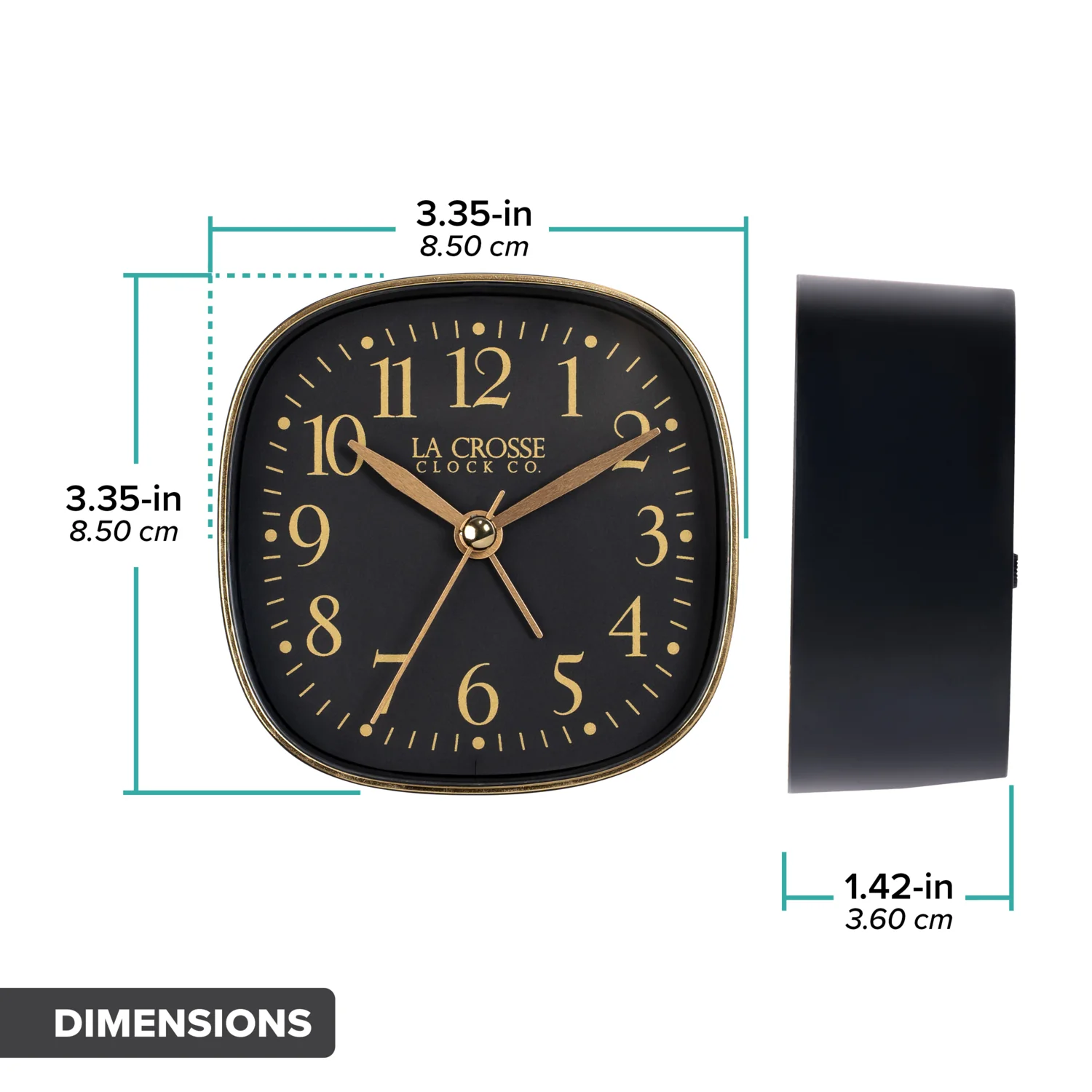 617-379B Square Analog Alarm Clock with Silent Sweep – Black - Image 6