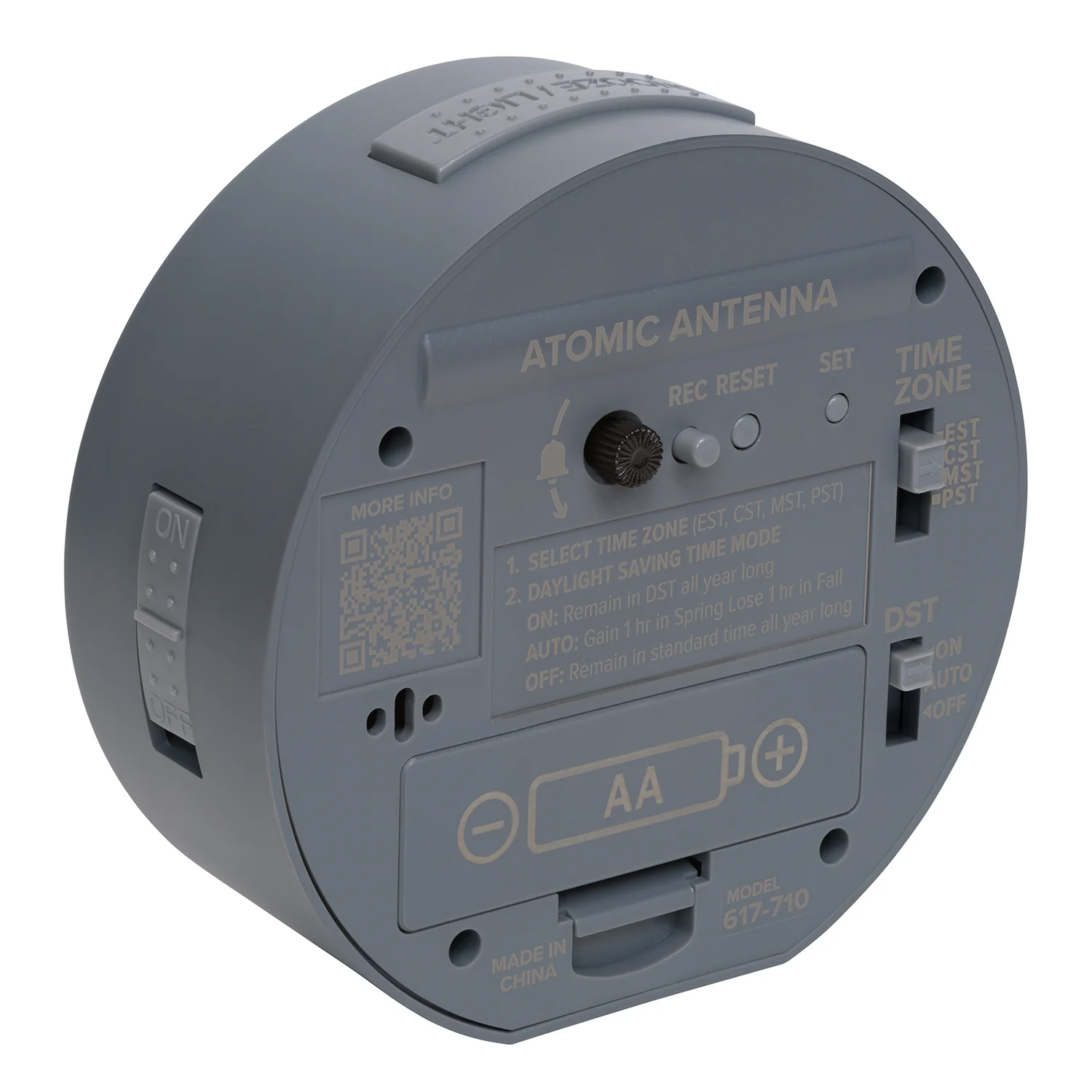 617-710 Atomic Analog Alarm Clock – Gray - Image 10