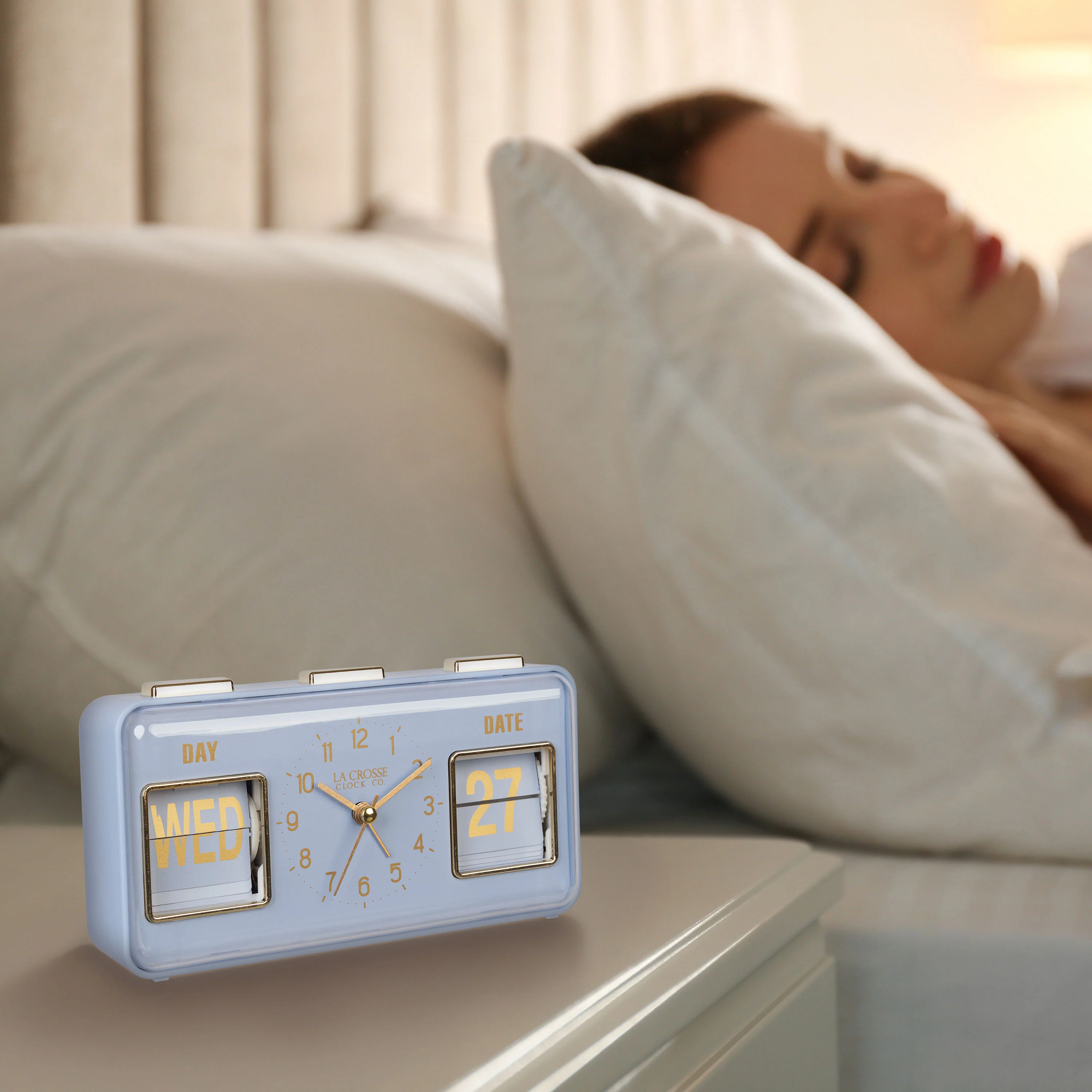 636-379BL Daily Flip Alarm Clock with Calendar - Blue - Image 3