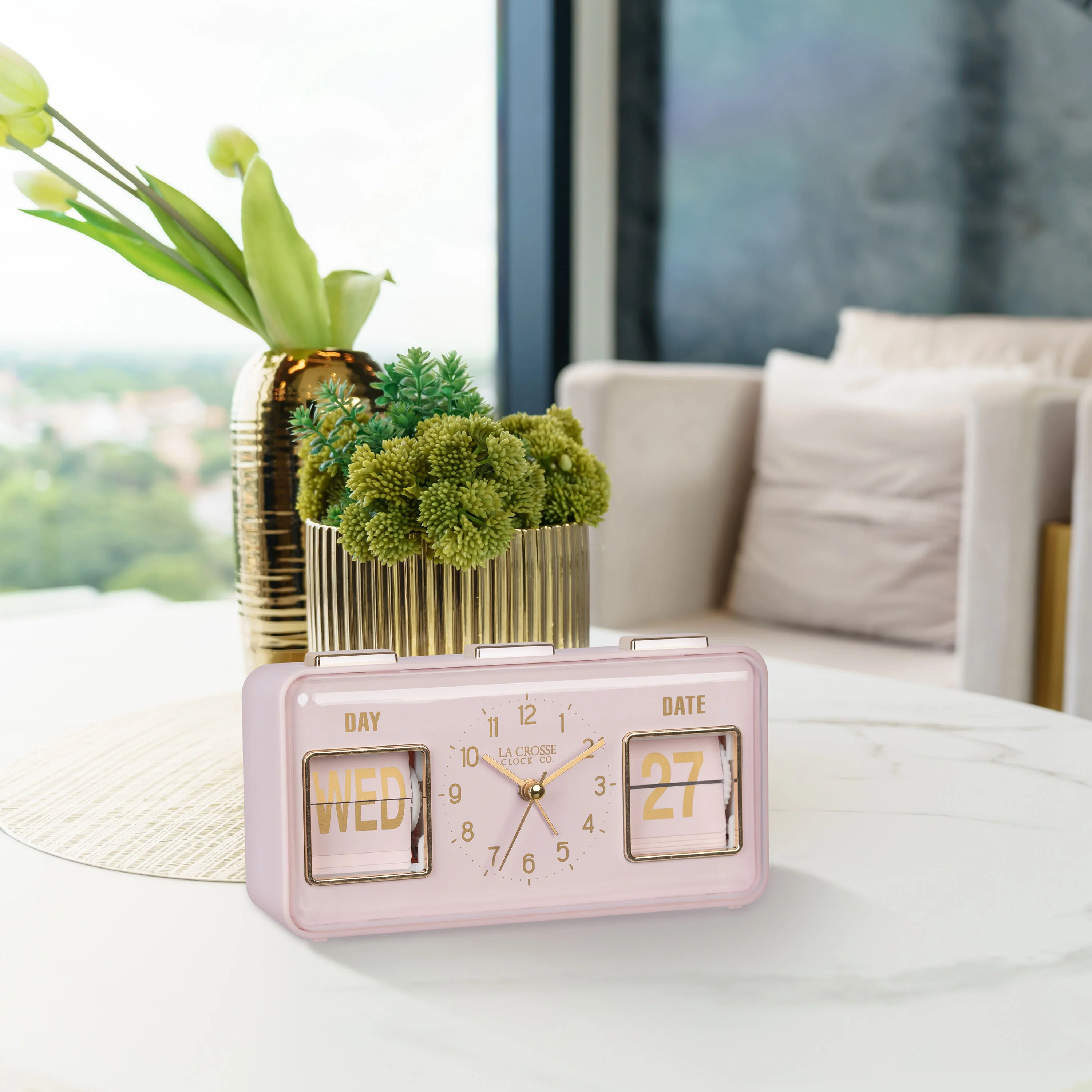 636-379P Daily Flip Alarm Clock with Calendar - Pink Blush - Image 3