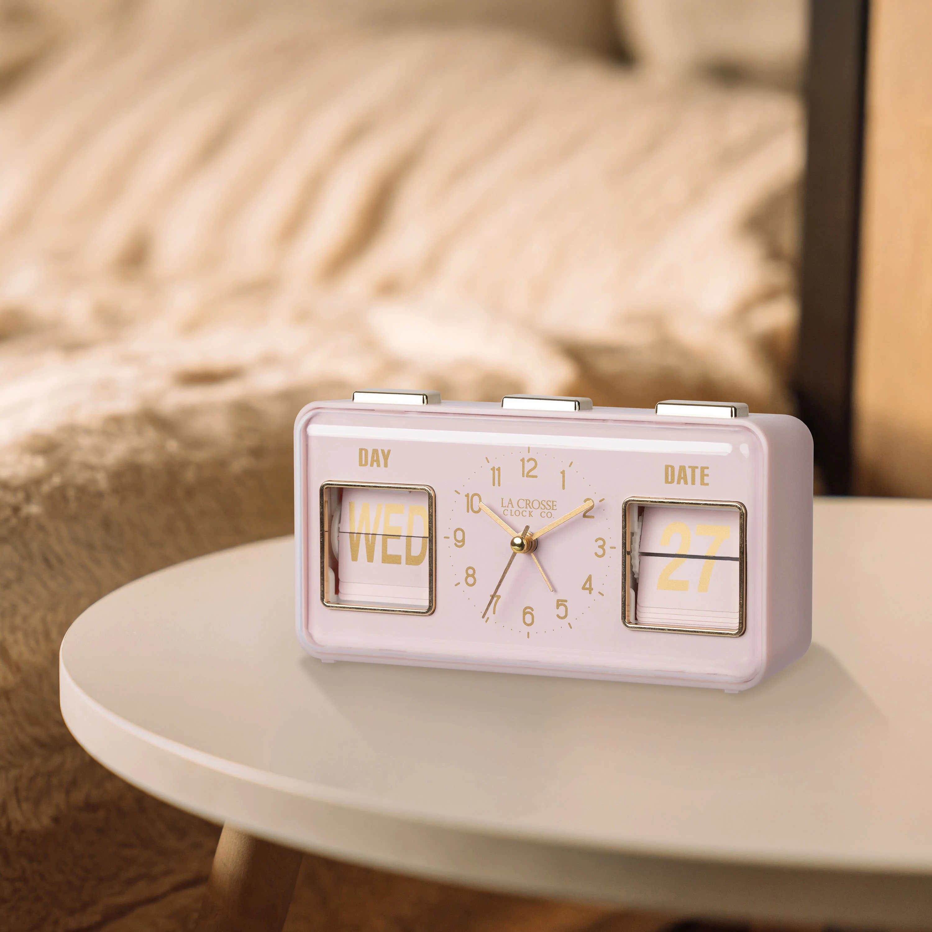 636-379P Daily Flip Alarm Clock with Calendar - Pink Blush - Image 4