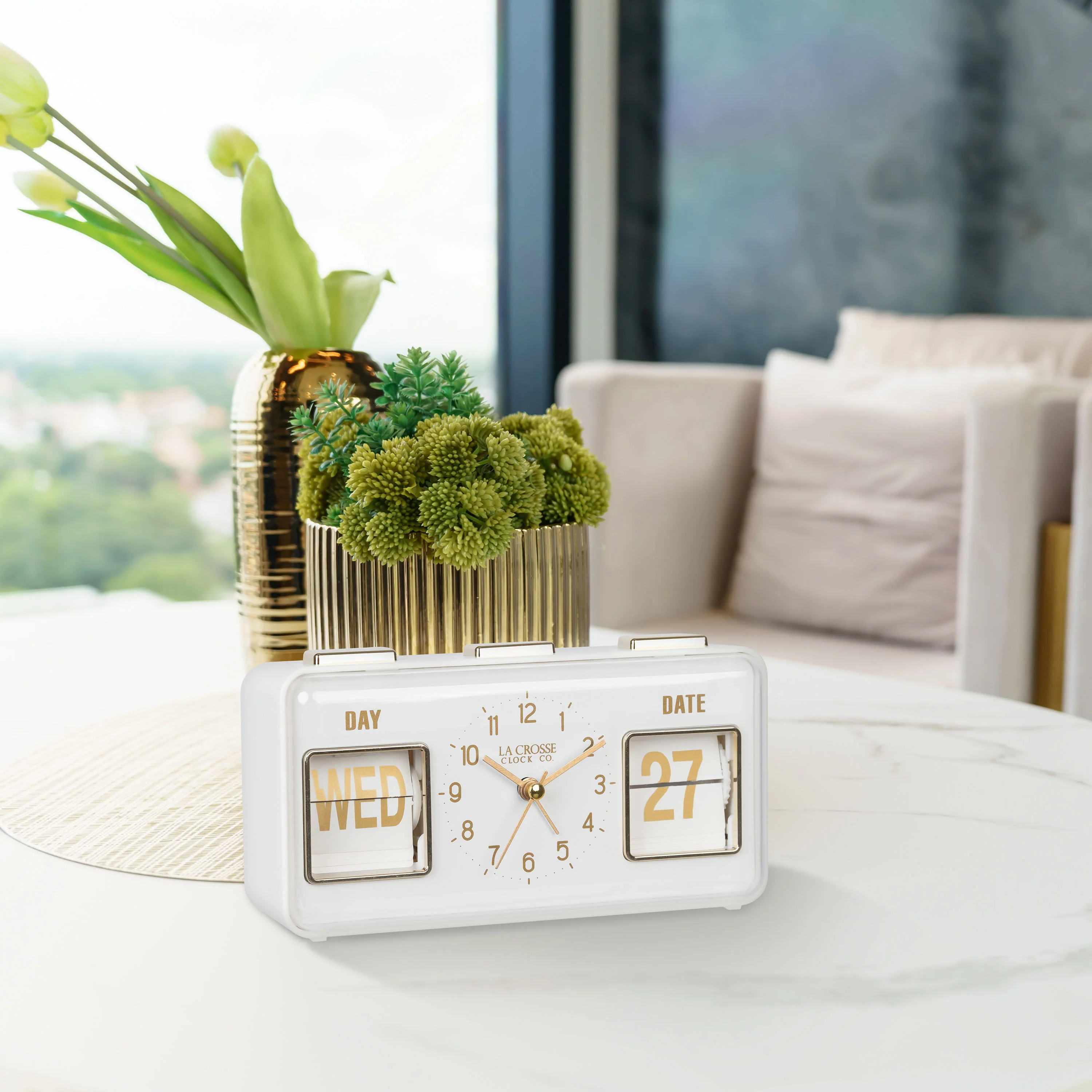 636-379W Daily Flip Alarm Clock with Calendar - White - Image 3