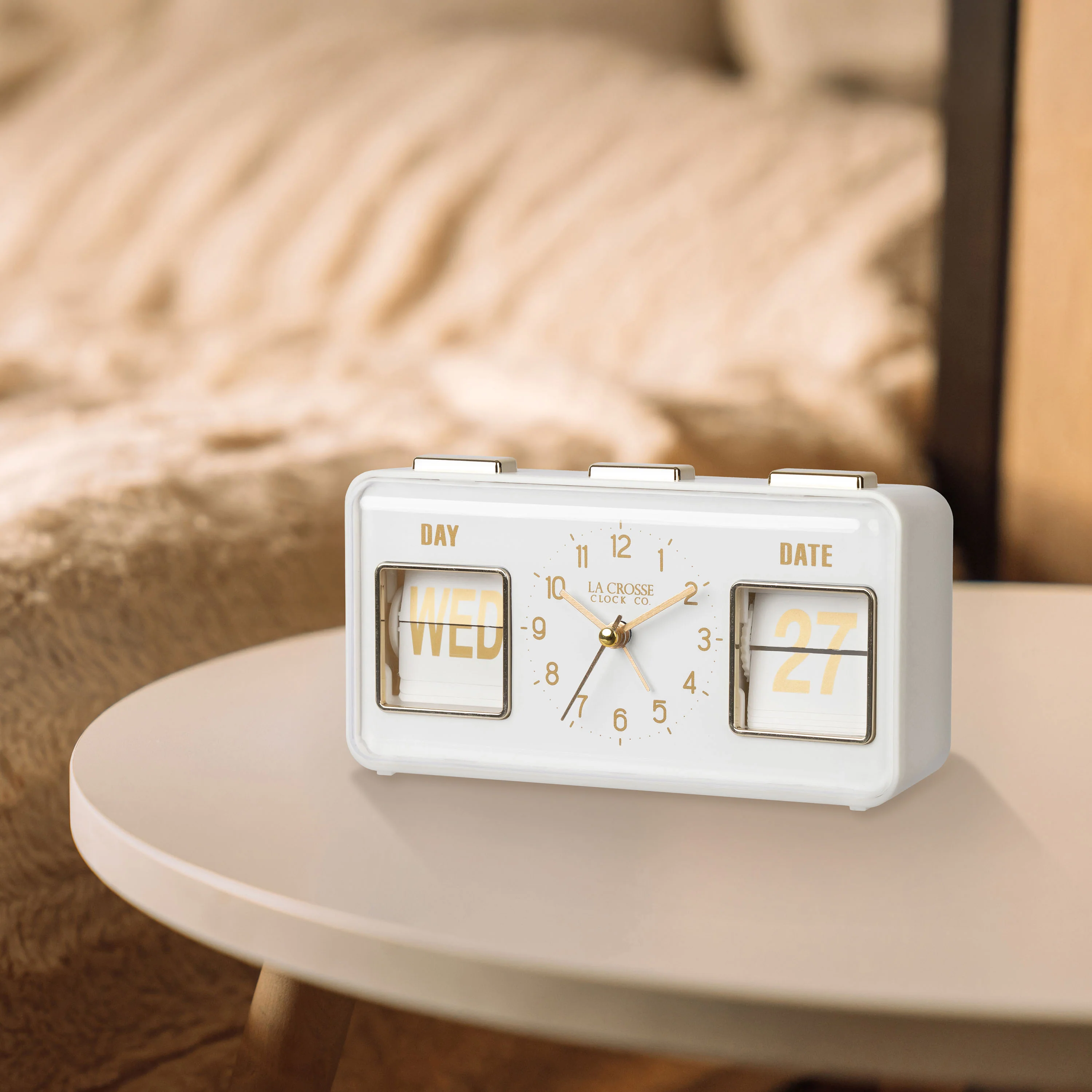 636-379W Daily Flip Alarm Clock with Calendar - White - Image 4