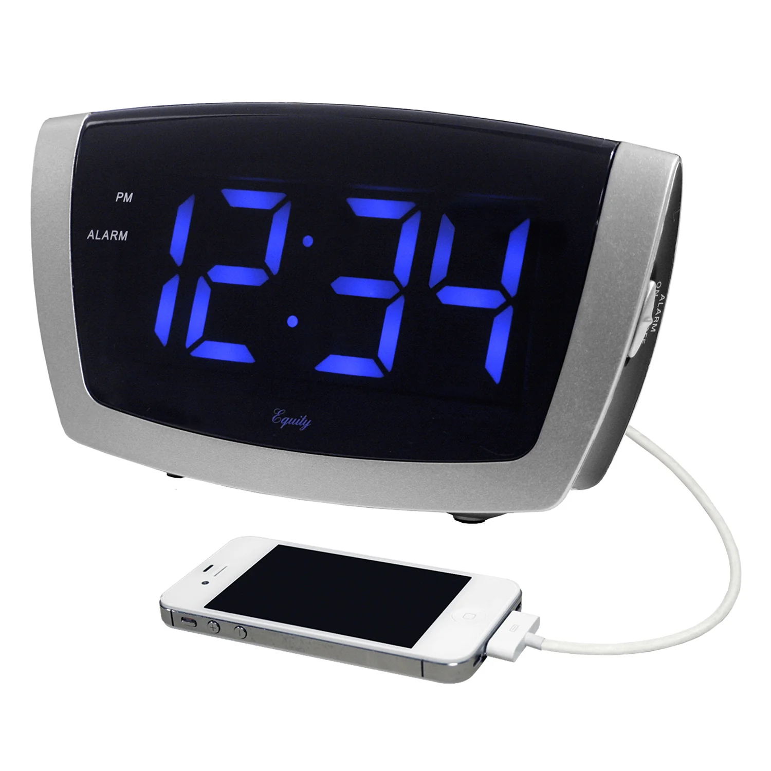 75904 Jumbo Blue LED Alarm Clock with USB Charging - Image 3