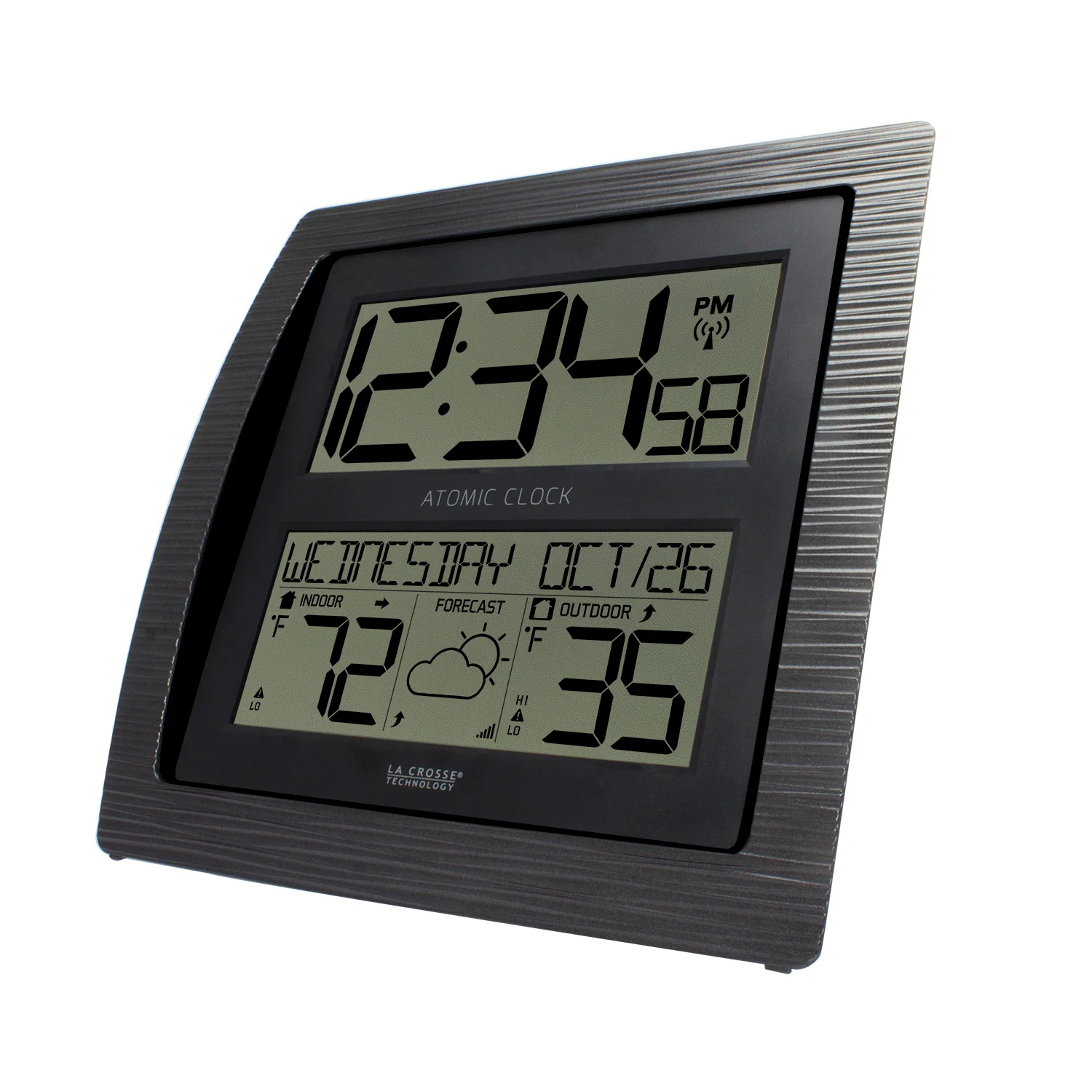Curved Atomic Wall Clock with Indoor/Outdoor Temperature and Forecast - Image 2