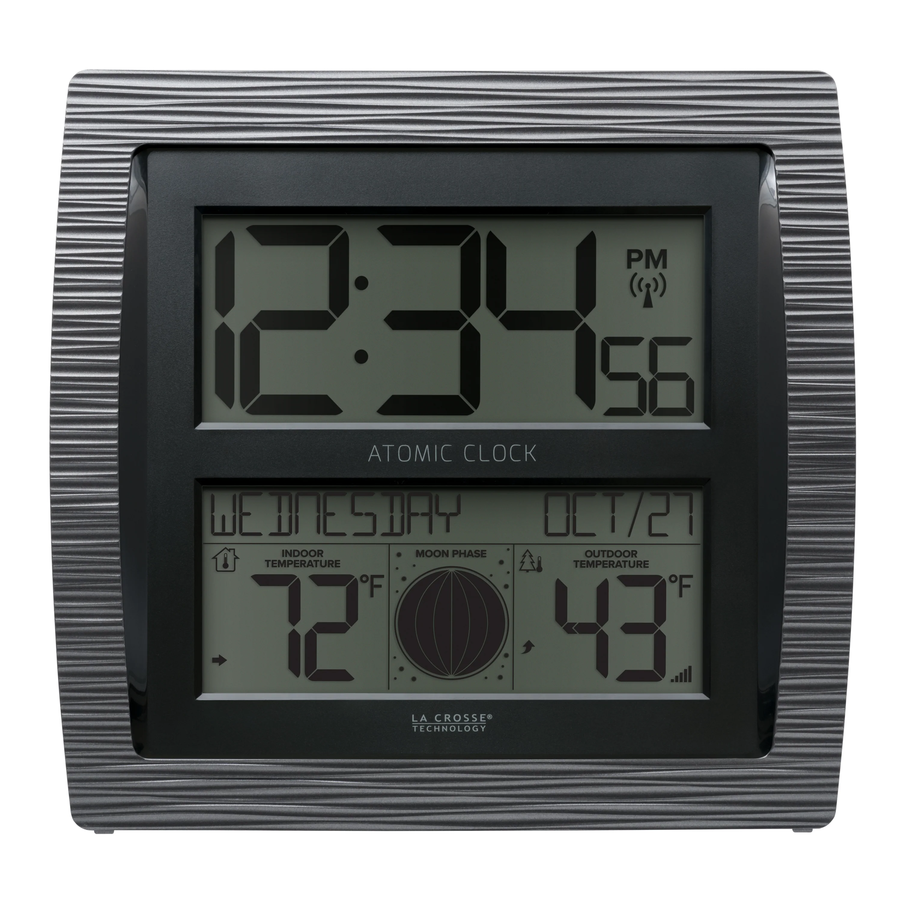 BBB86118V3 Curved Atomic Wall Clock with Indoor/Outdoor Temperature and Moon Phase