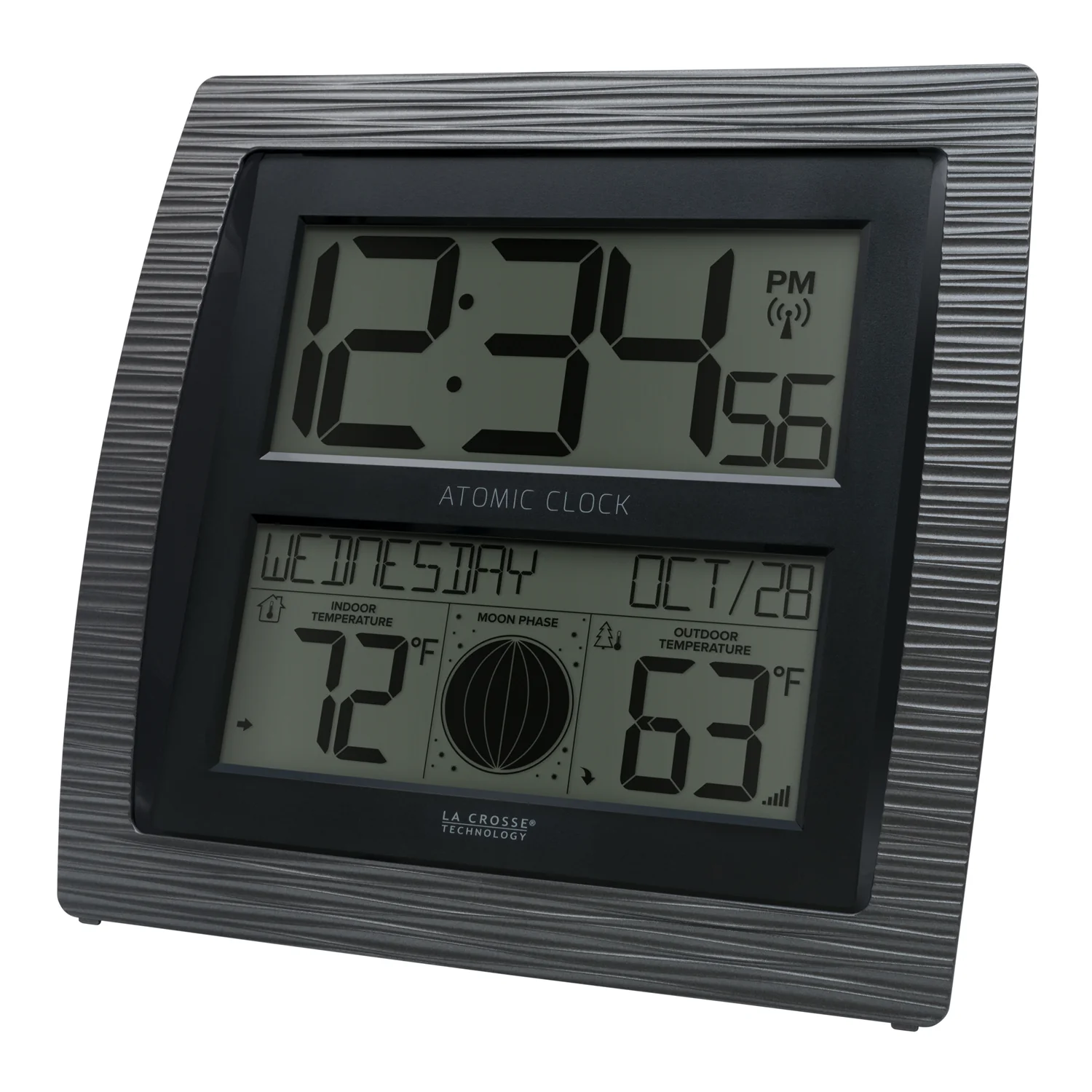 BBB86118V3 Curved Atomic Wall Clock with Indoor/Outdoor Temperature and Moon Phase - Image 2
