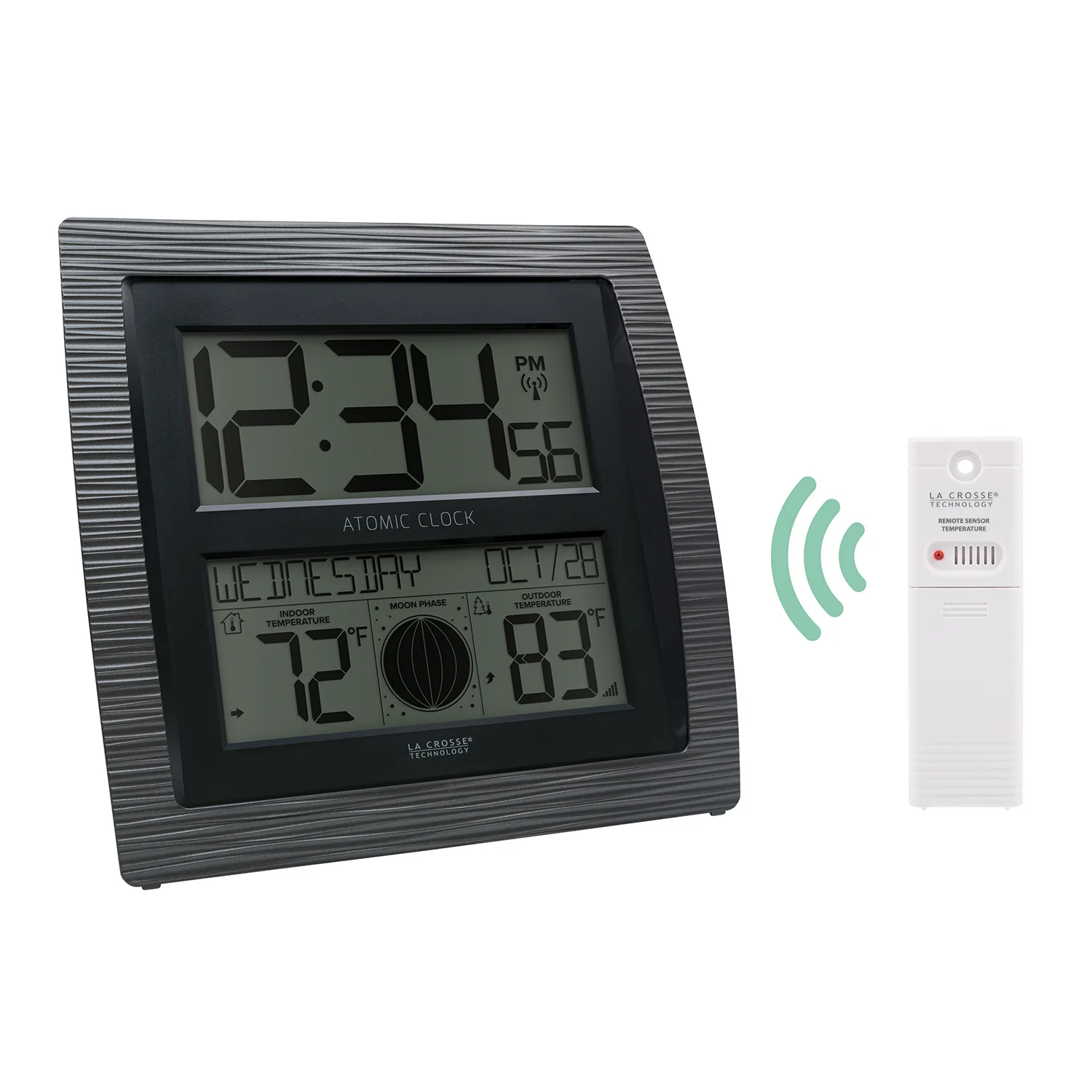 BBB86118V3 Curved Atomic Wall Clock with Indoor/Outdoor Temperature and Moon Phase - Image 3