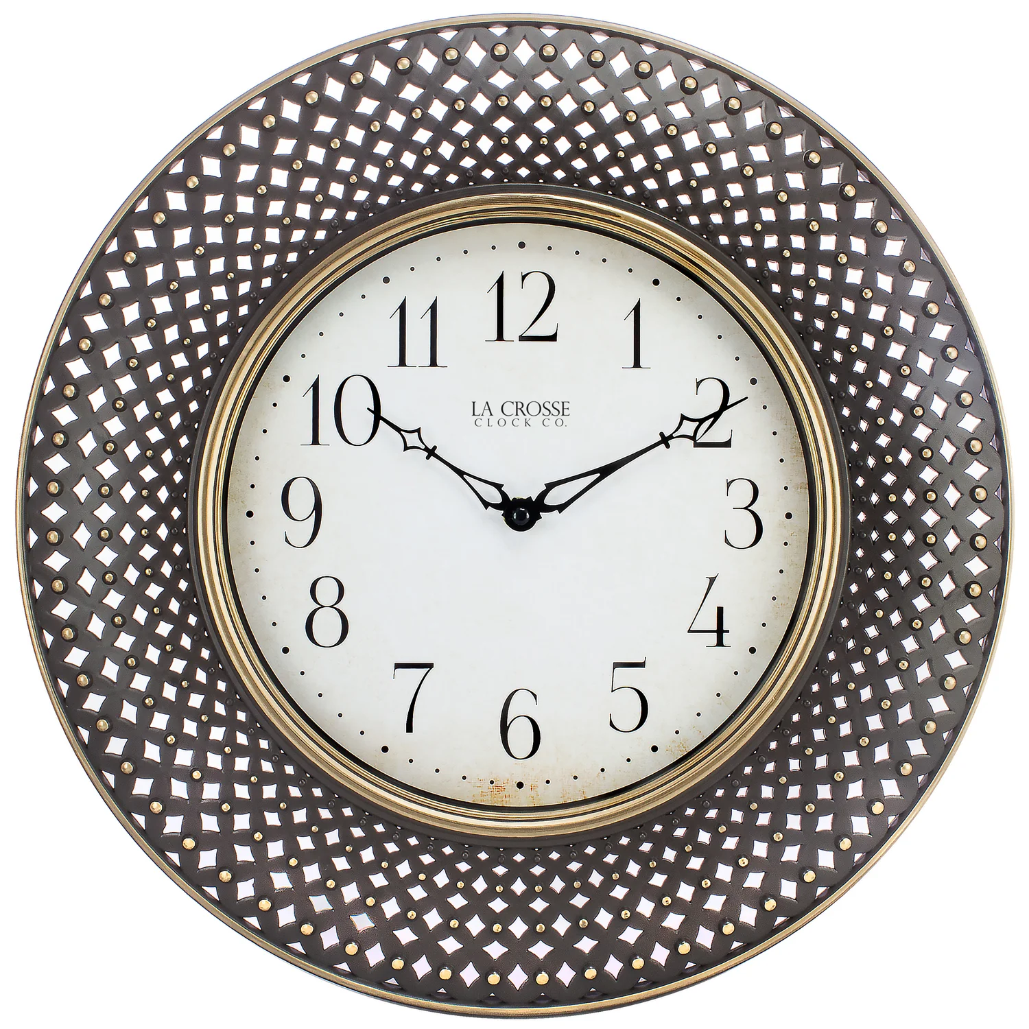 16-inch Antiqued Brown Analog Lattice Wall Clock
