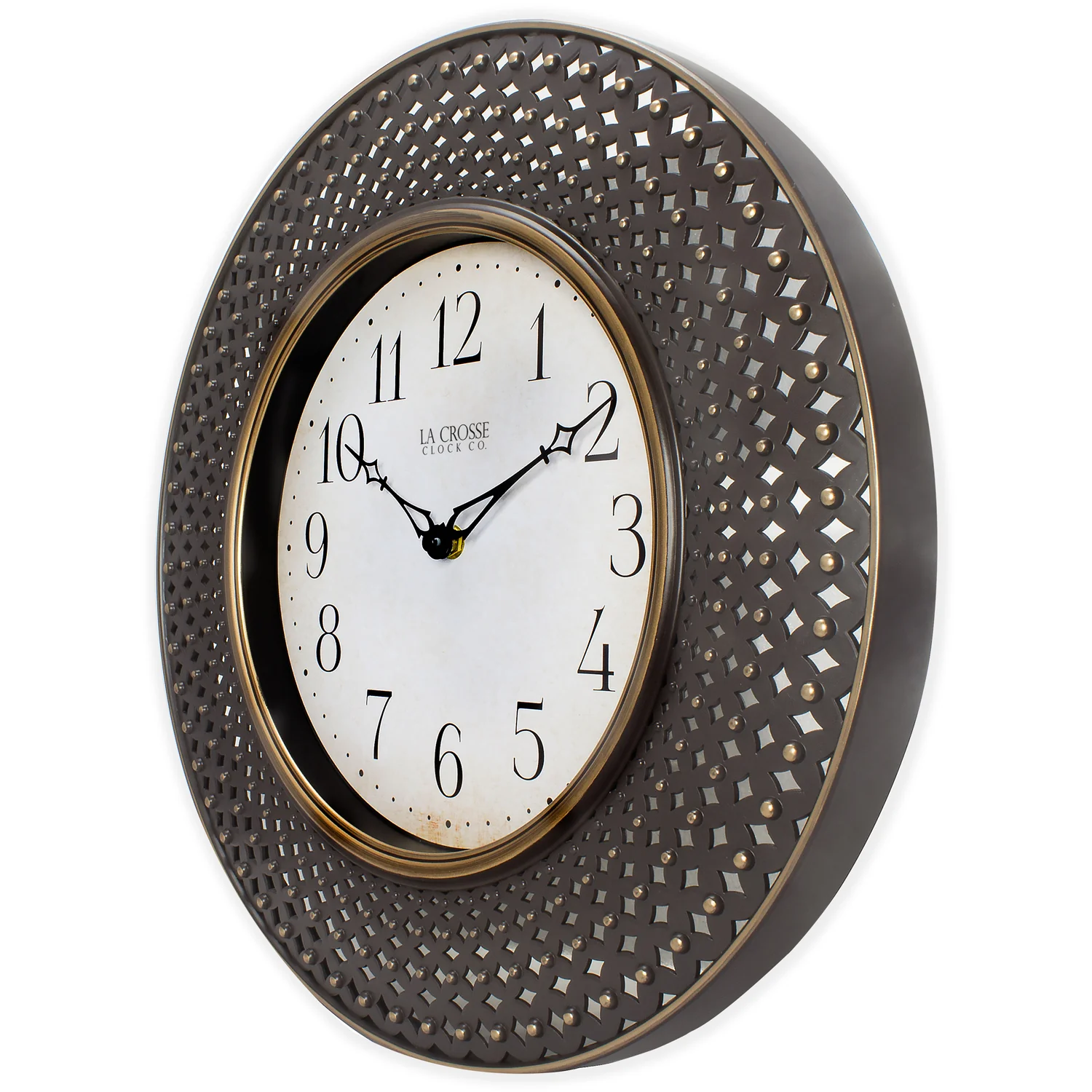 16-inch Antiqued Brown Analog Lattice Wall Clock - Image 2