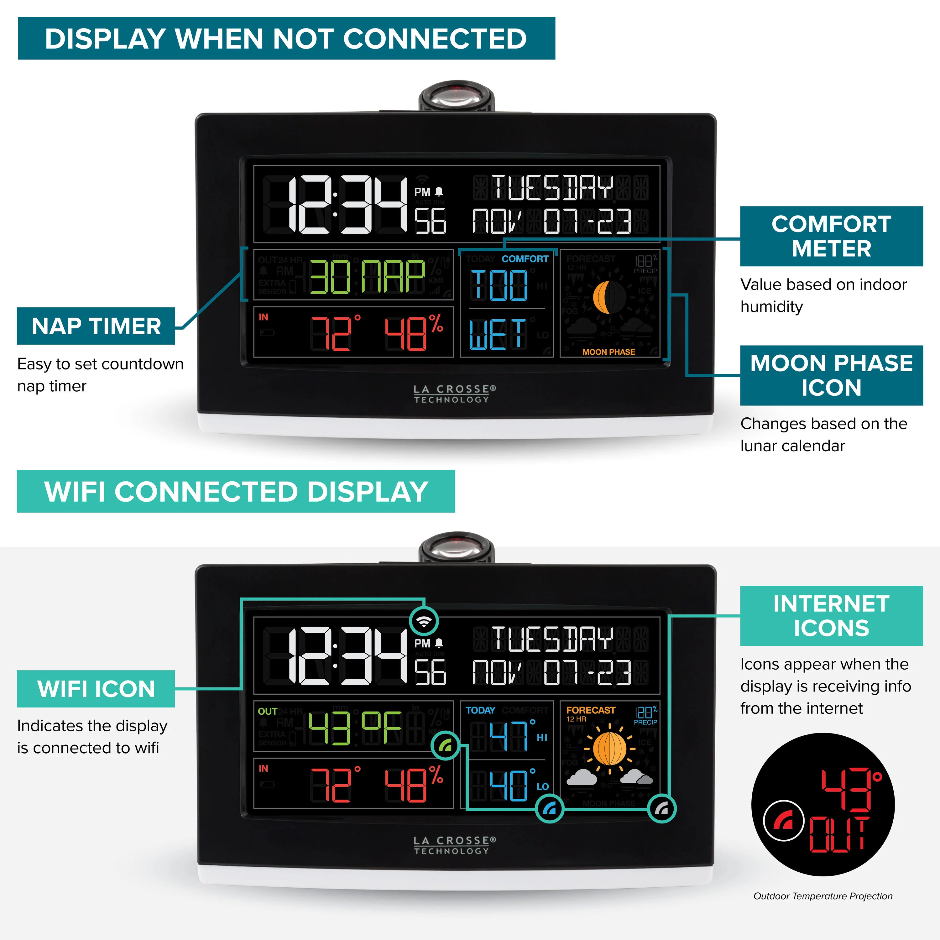C82929V2 Wi-Fi Projection Alarm Clock - Image 6