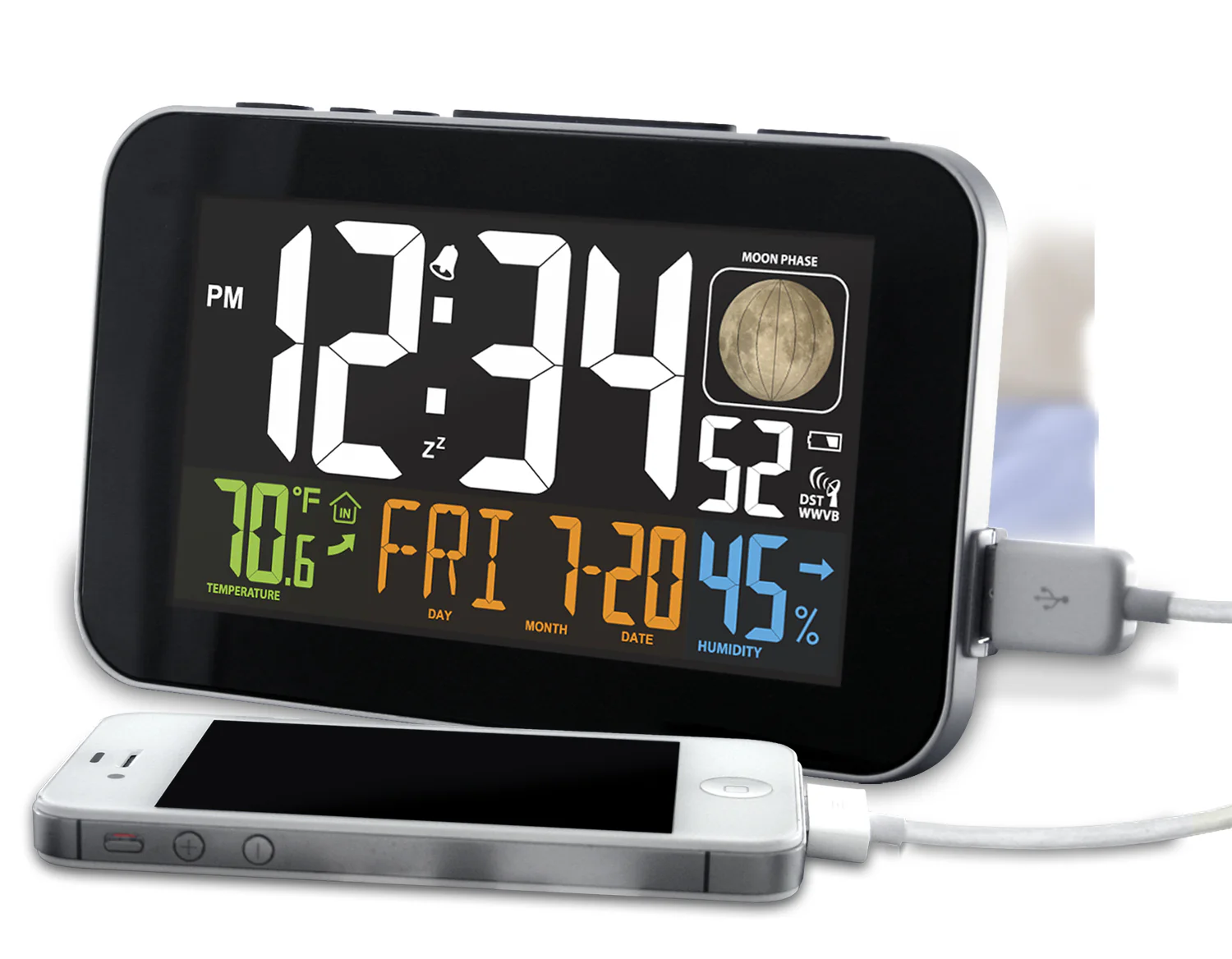 Multi-Color Atomic Alarm Clock with USB Charging & Snooze - Image 2