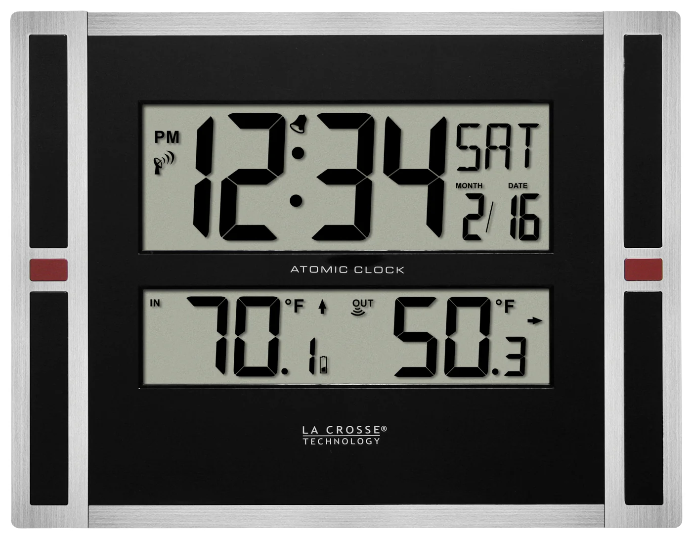 Atomic Digital Wall Clock with Indoor/Outdoor Temperature