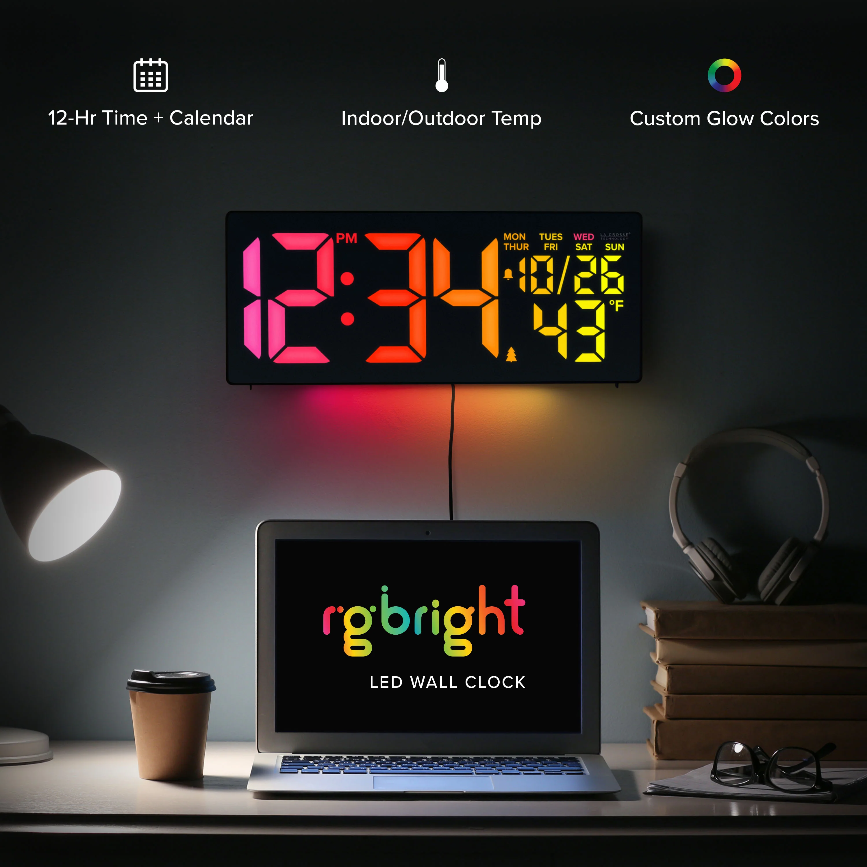 S69548 R.G.Bright LED Wall Clock with Outdoor Temperature and Underglow - Image 2