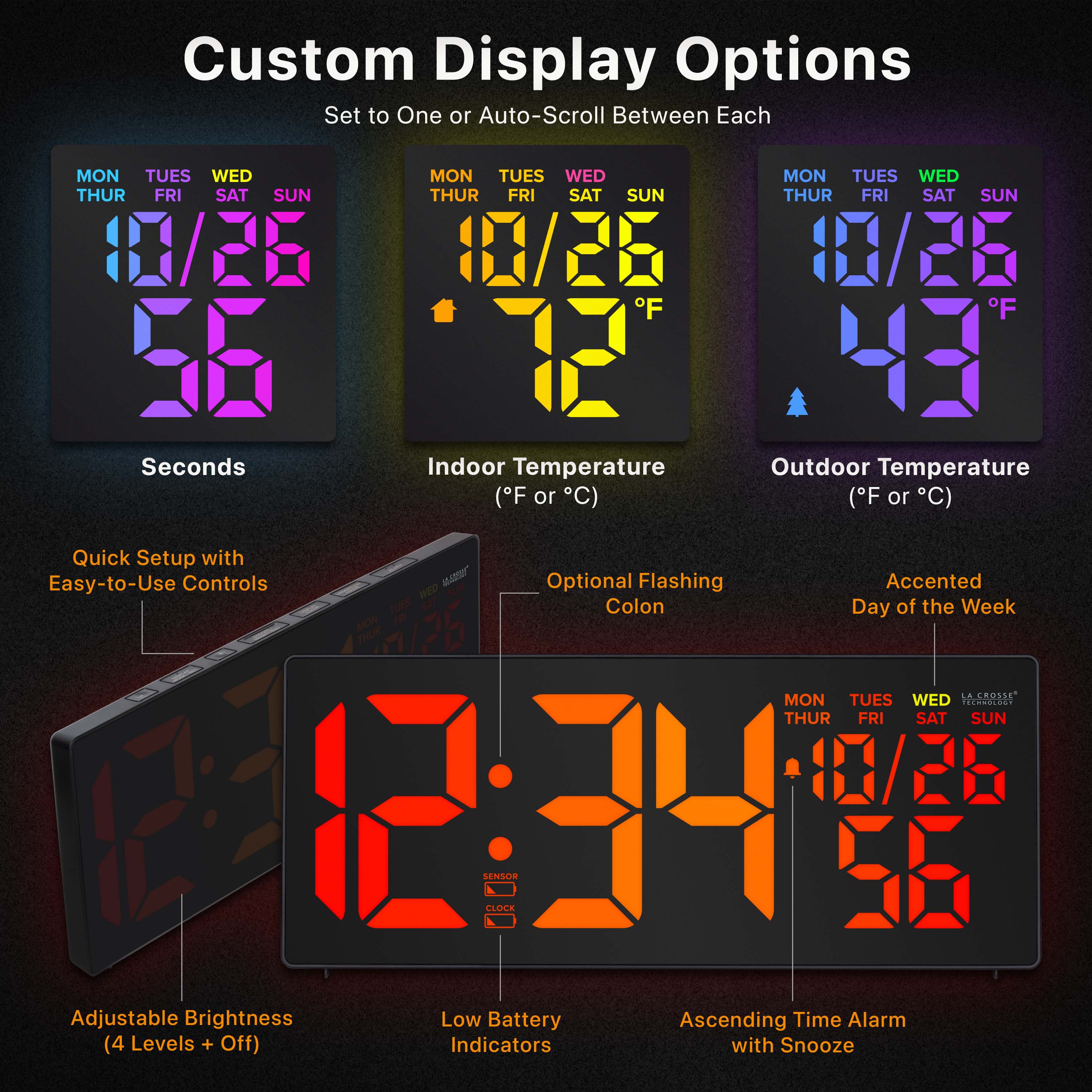 S69548 R.G.Bright LED Wall Clock with Outdoor Temperature and Underglow - Image 5
