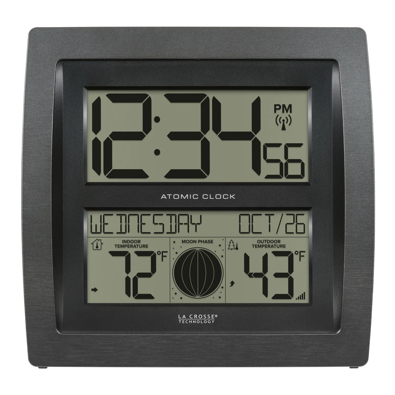 S74870 Curved Digital Atomic Wall Clock with Moon Phase