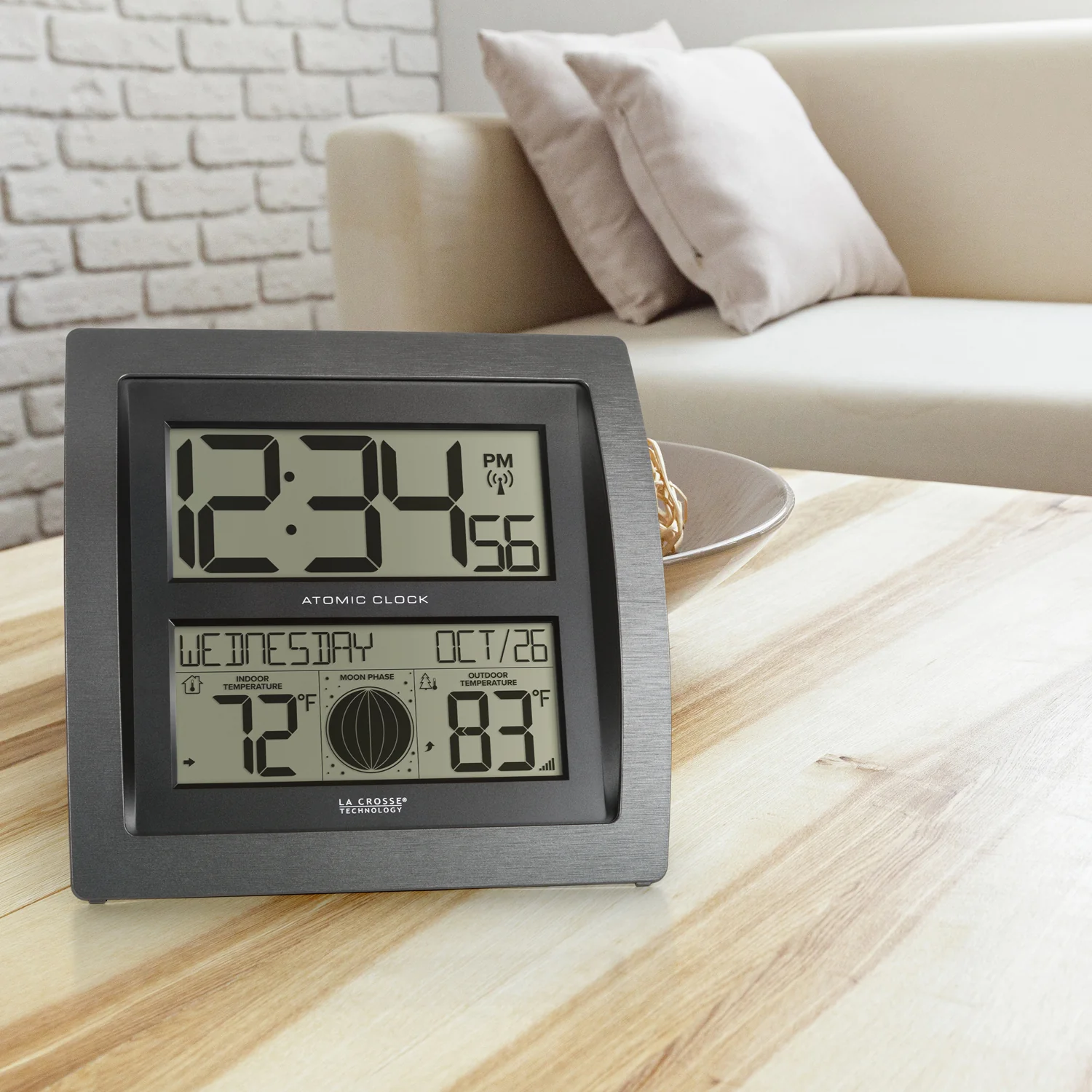 S74870 Curved Digital Atomic Wall Clock with Moon Phase - Image 4