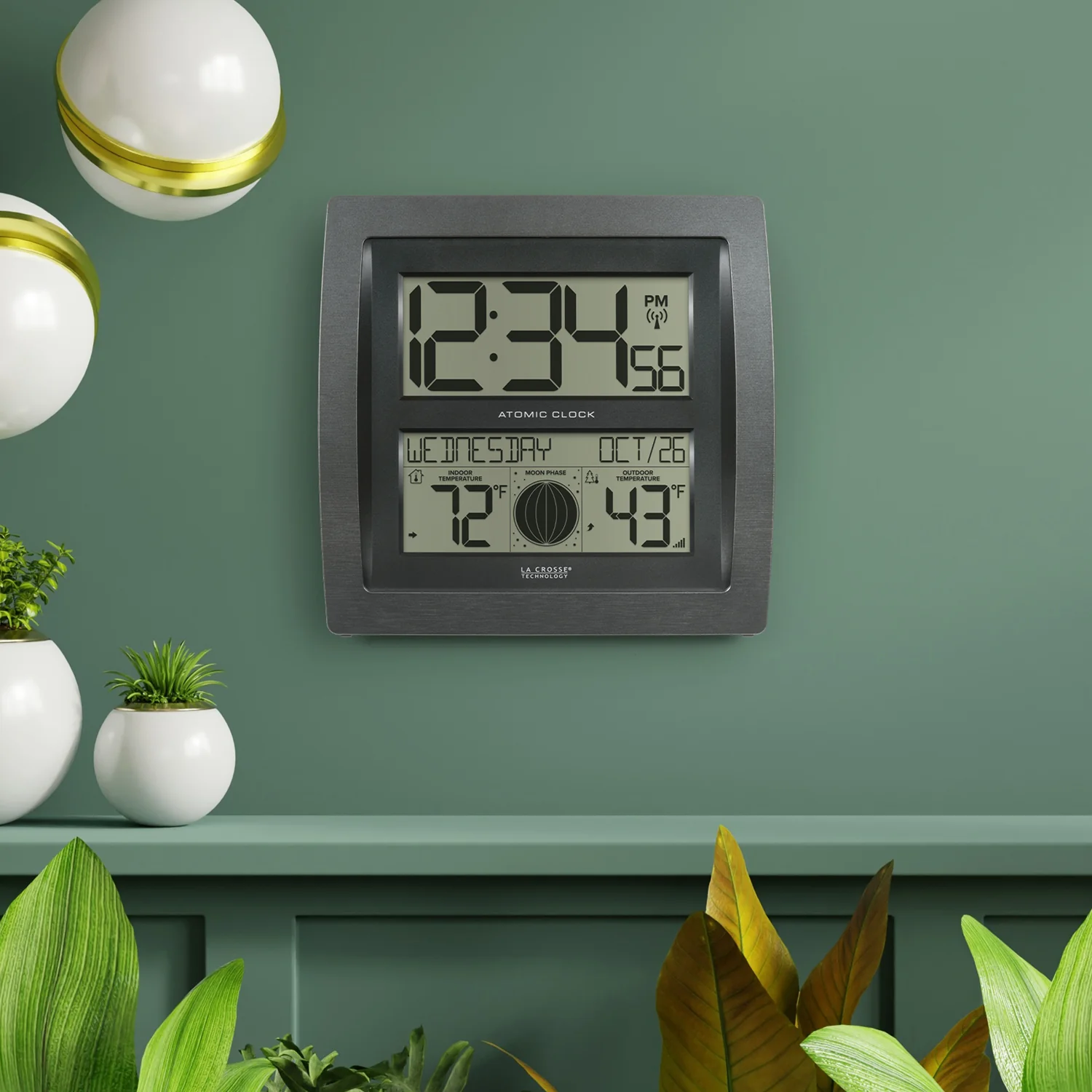 S74870 Curved Digital Atomic Wall Clock with Moon Phase - Image 5