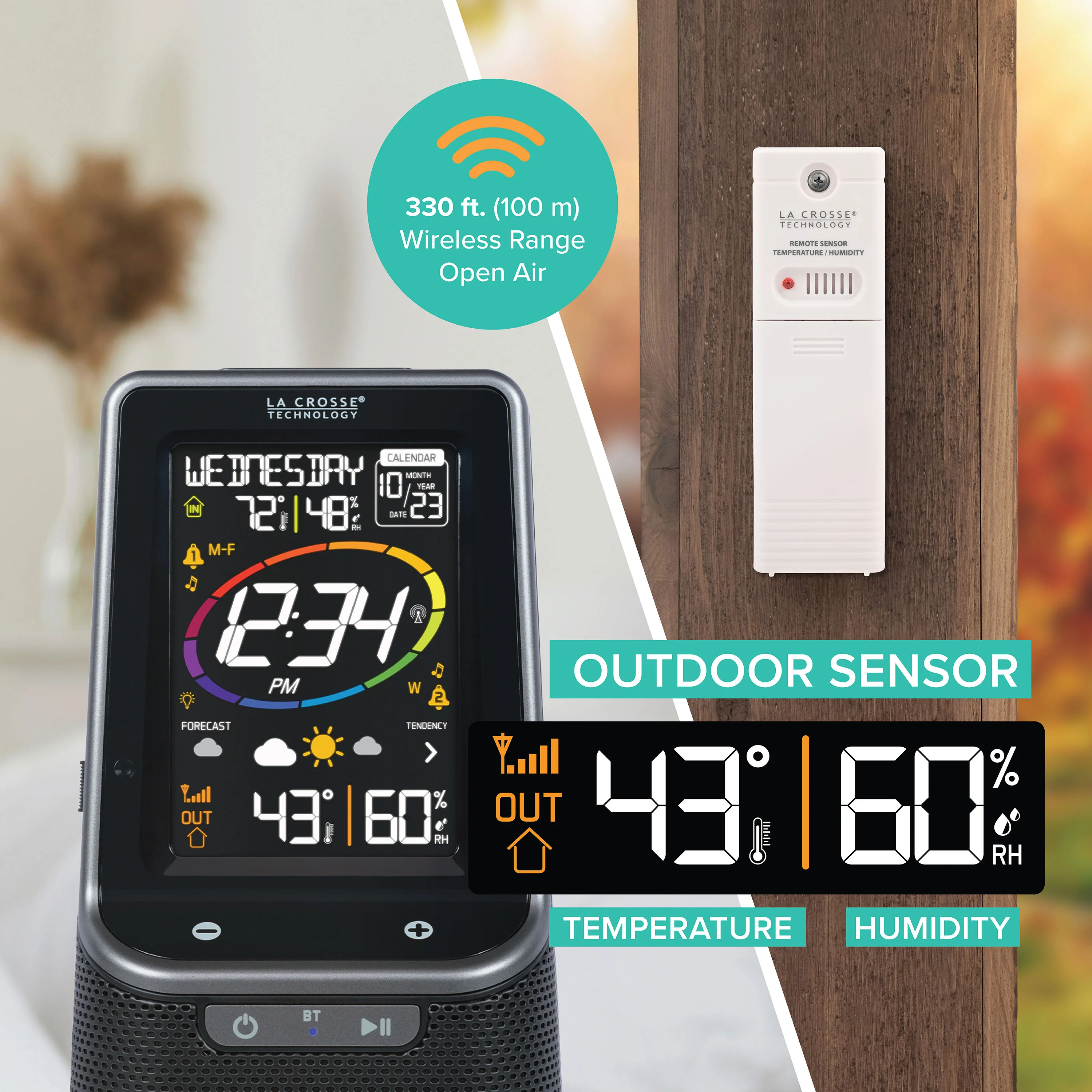 S86842 Atomic Alarm Clock with Bluetooth Speaker and Forecast - Image 3