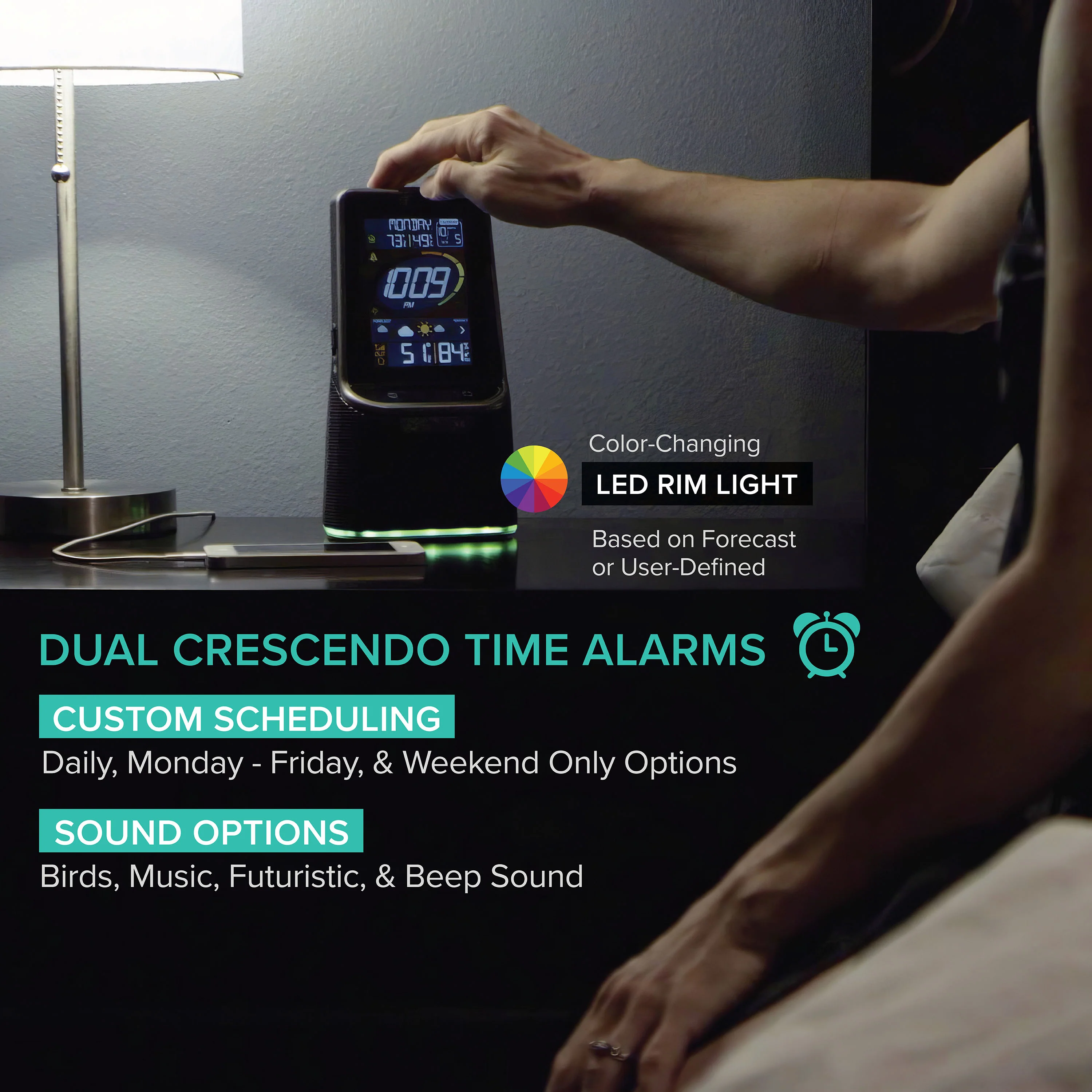 S86842 Atomic Alarm Clock with Bluetooth Speaker and Forecast - Image 6