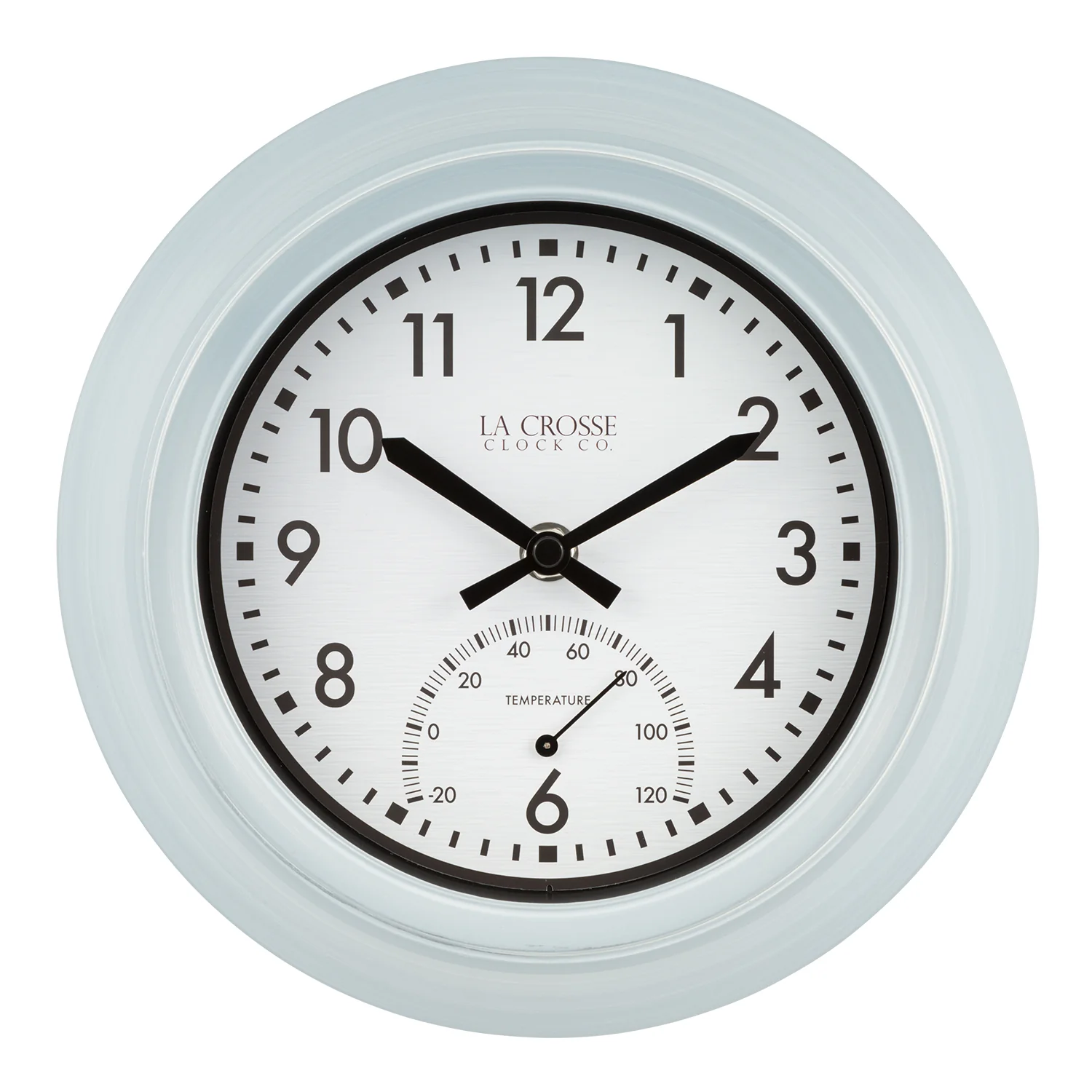 T82110 9-inch In/Outdoor Wall Clock with Temperature