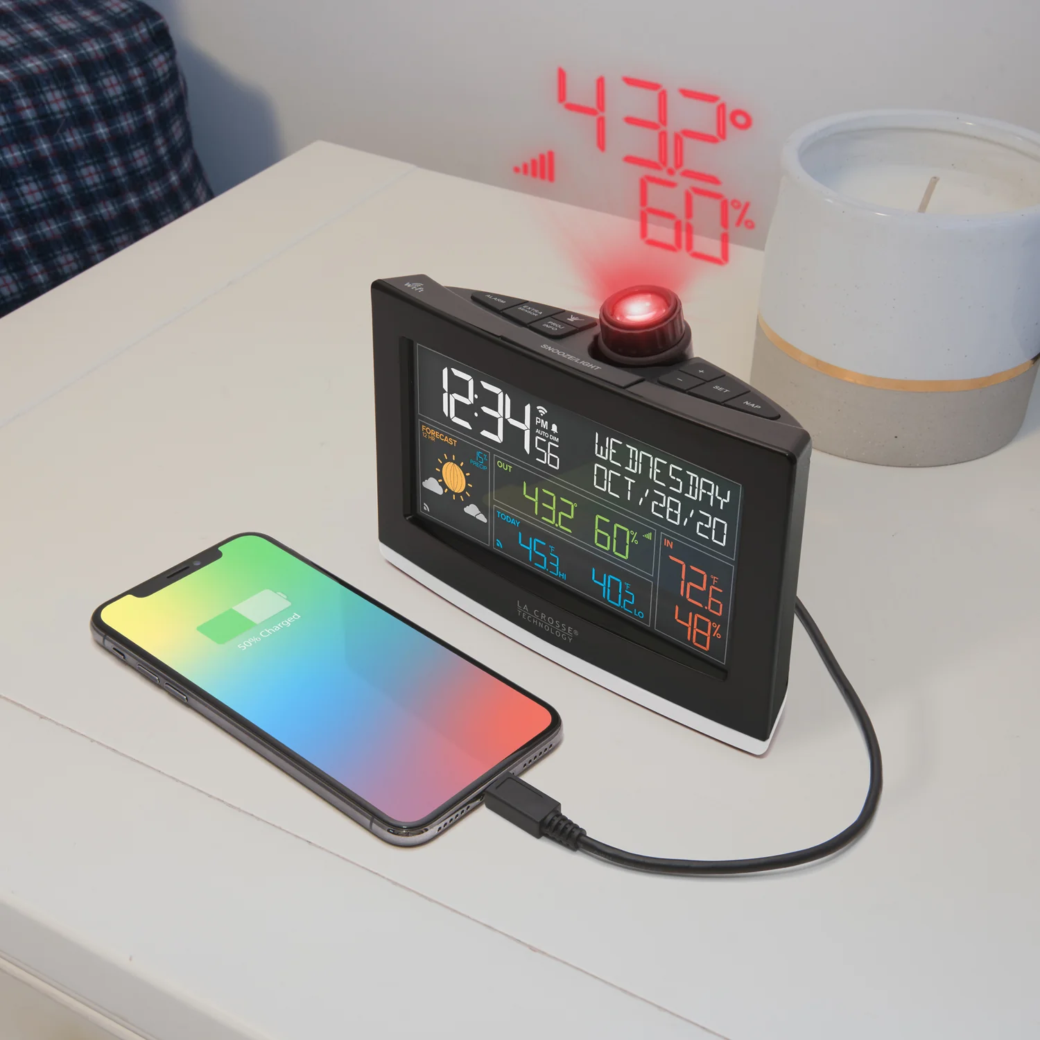 VA1 Wi-Fi Projection Alarm Clock with Outdoor Temp and Humidity - Image 4