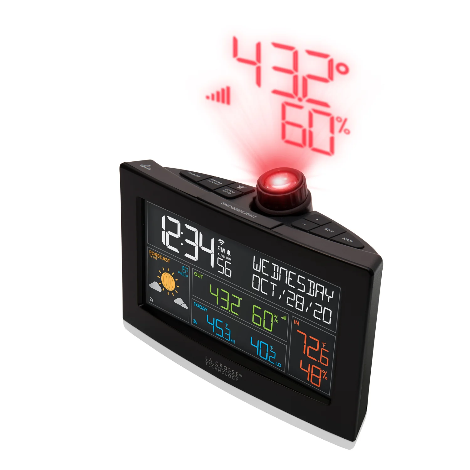 VA1 Wi-Fi Projection Alarm Clock with Outdoor Temp and Humidity - Image 6