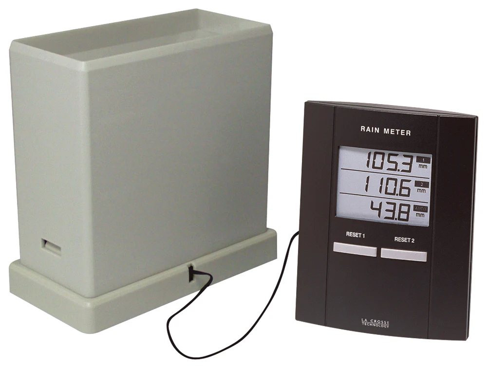 Rain and Temperature Center with Self-Emptying Rain Bucket