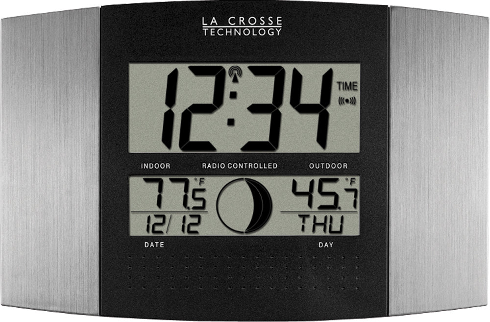 Atomic Digital Wall Clock with Moon Phase and Indoor/Outdoor Temperature