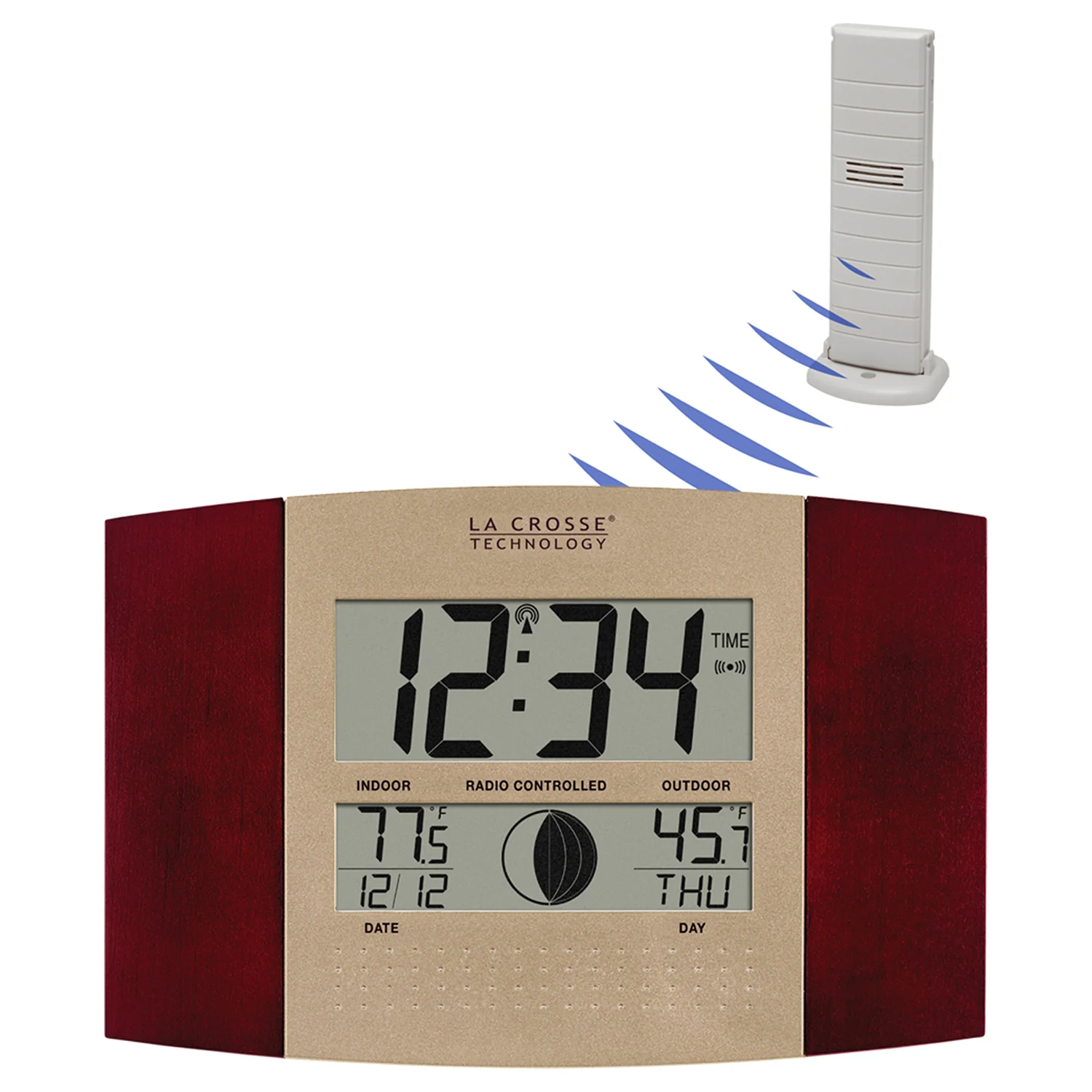 Atomic Digital Wall Clock with Moon Phase and Indoor/Outdoor Temperature - Image 2