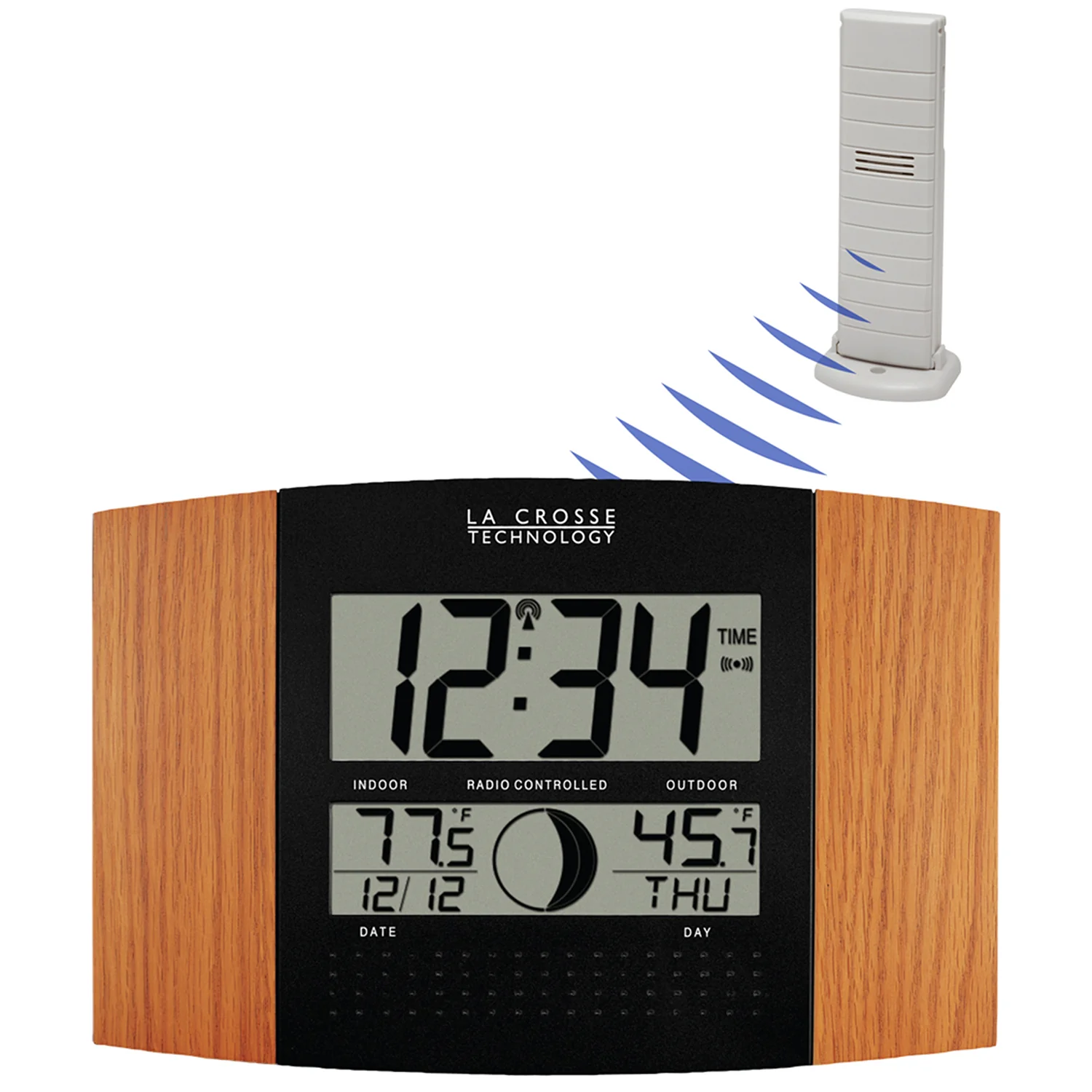 Atomic Digital Wall Clock with Moon Phase and Indoor/Outdoor Temperature - Image 2