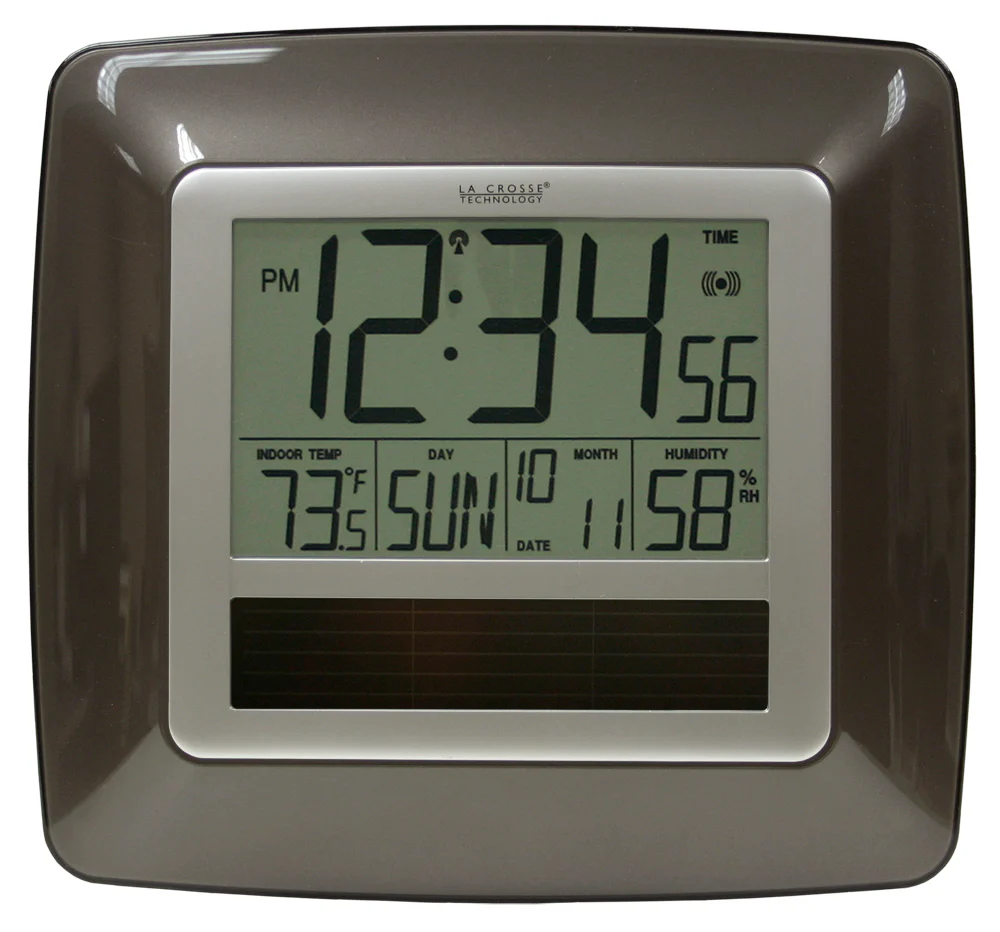 Solar Atomic Digital Wall Clock with Indoor Temperature and Humidity