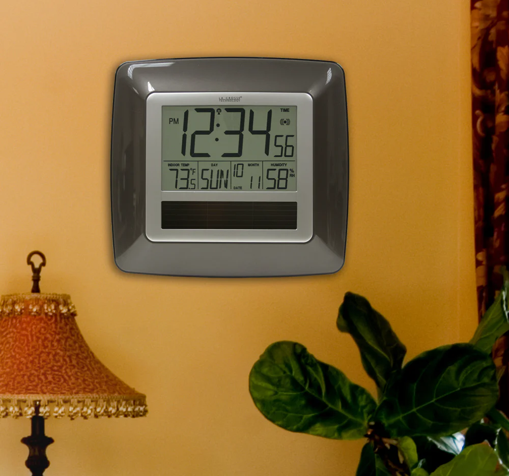 Solar Atomic Digital Wall Clock with Indoor Temperature and Humidity - Image 2