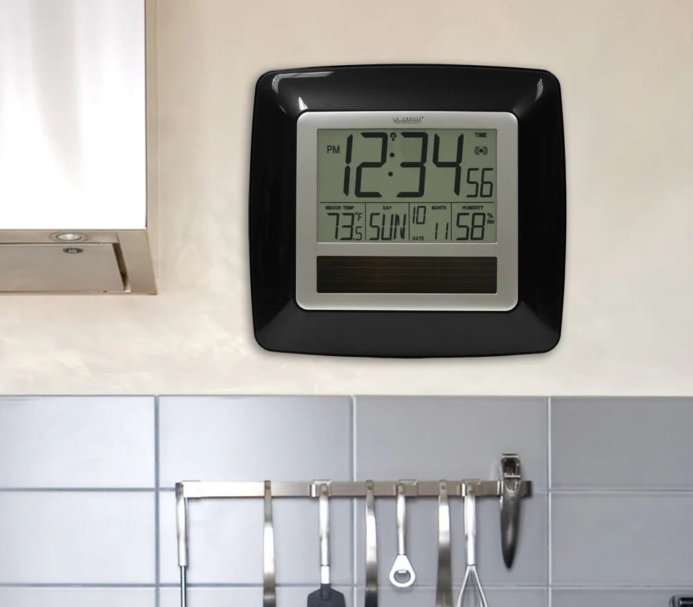 Solar Atomic Digital Wall Clock with Indoor Temp/Humidity - Image 2