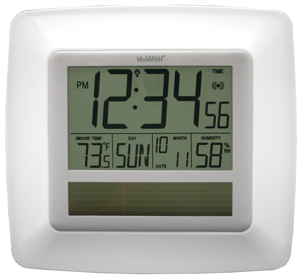 Solar Atomic Digital Wall Clock with Indoor Temperature and Humidity